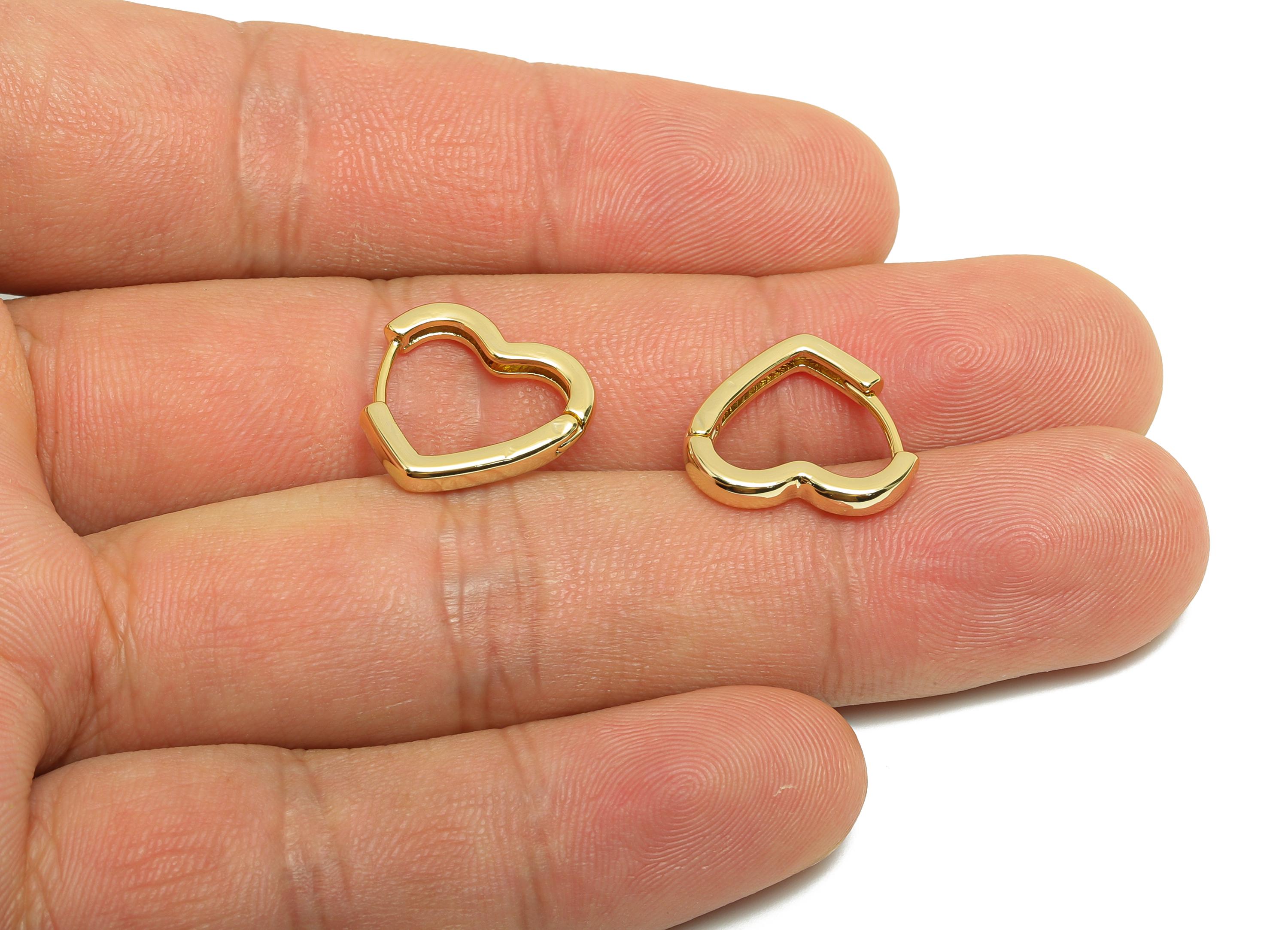 Brass Heart Hoop Earring - Gold Huggie Earring for Girl's - Heart Valentine's Day Earring - 18K Real Gold Plated -13.3x16.12x2.41mm -RGP8576 - DOMEDBAZAAR