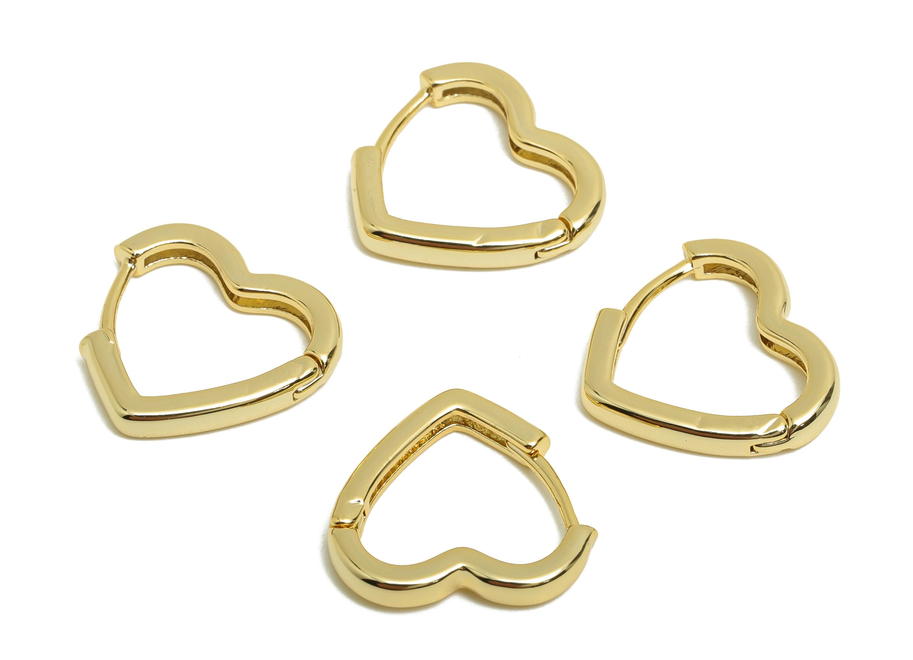 Brass Heart Hoop Earring - Gold Huggie Earring for Girl's - Heart Valentine's Day Earring - 18K Real Gold Plated -13.3x16.12x2.41mm -RGP8576 - DOMEDBAZAAR