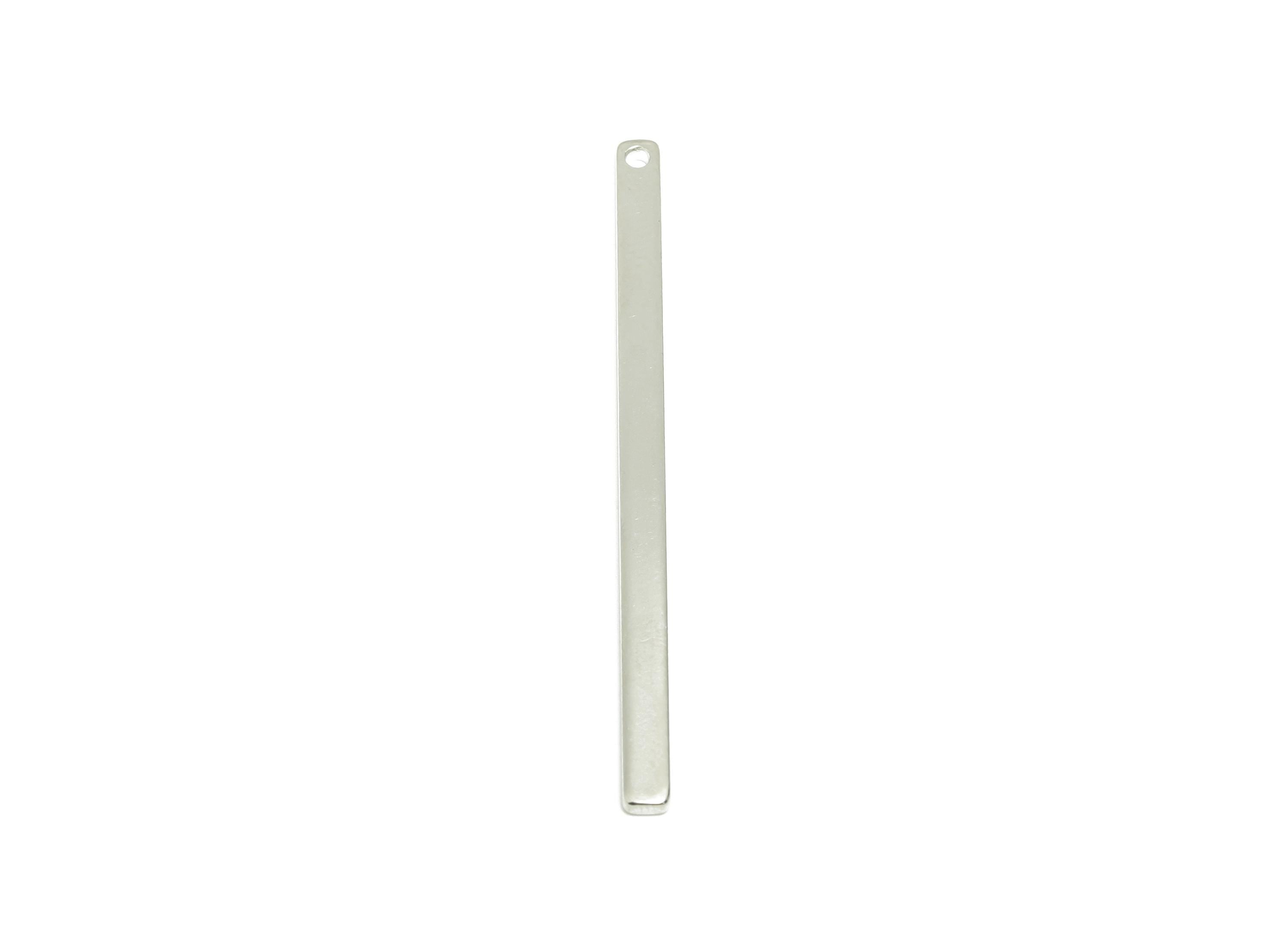 Rectangle Bar Pendant - Brass Minimalist Bracelet Charm - Making Necklace Accessory - 18K Real White Gold Plating - 46.8x2.8x1.26mm- RGP8936 - DOMEDBAZAAR