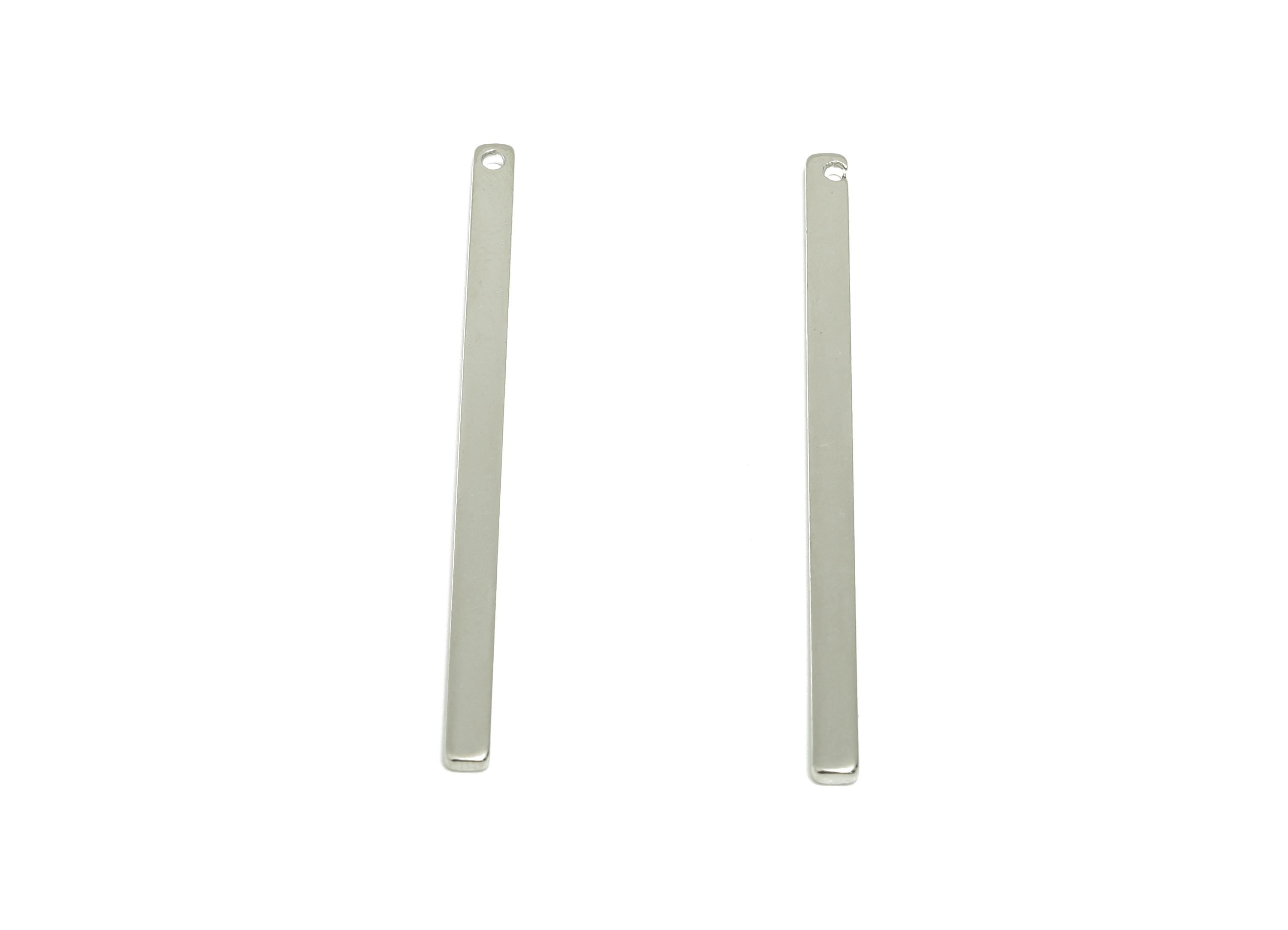 Rectangle Bar Pendant - Brass Minimalist Bracelet Charm - Making Necklace Accessory - 18K Real White Gold Plating - 46.8x2.8x1.26mm- RGP8936 - DOMEDBAZAAR