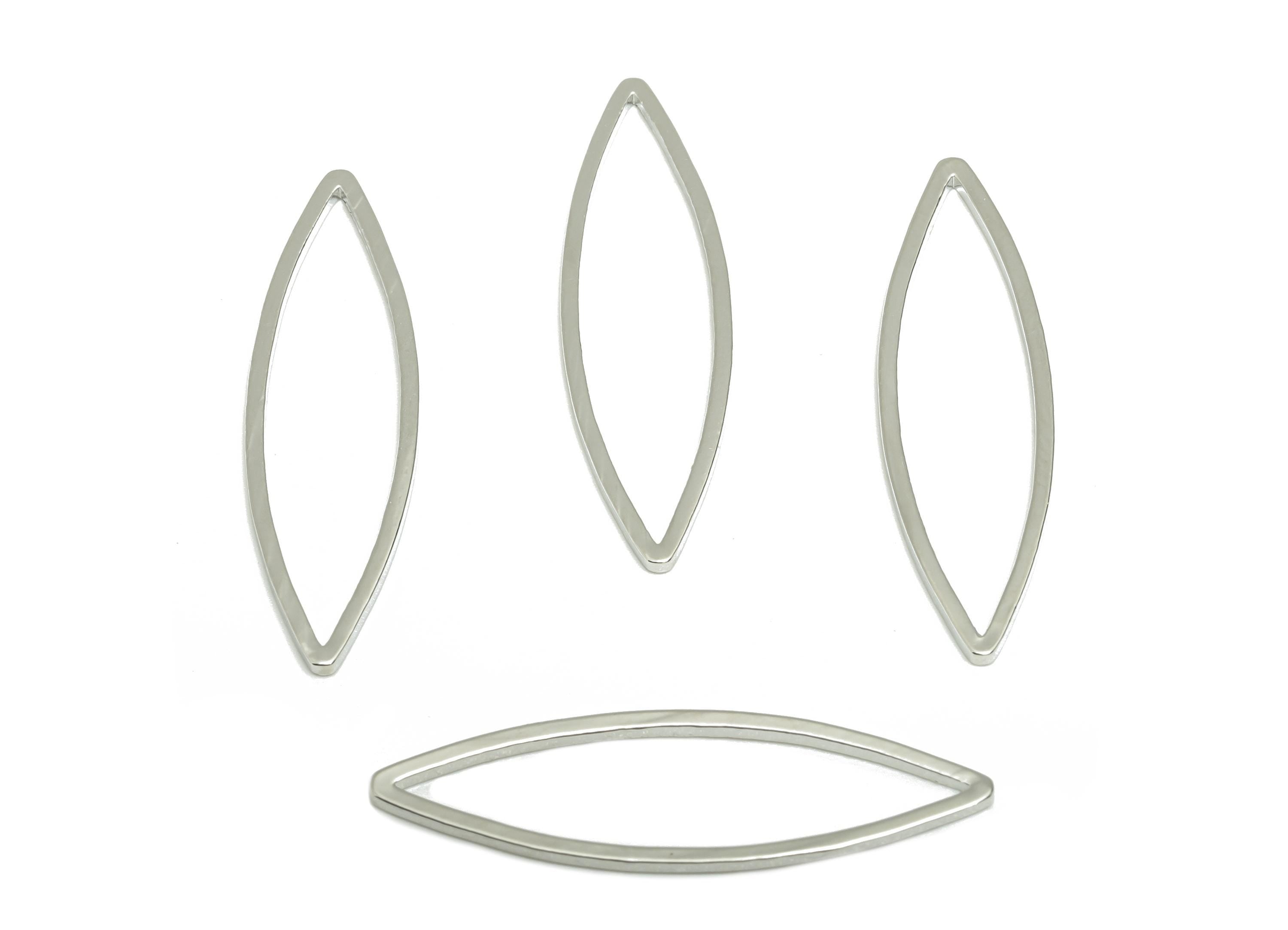 Brass Marquise Earring Charm - Semi Marquise Ring Connector - White Ring for Necklace - 18K Real White Gold Plating - 27.6x8x0.9mm - RGP8937 - DOMEDBAZAAR