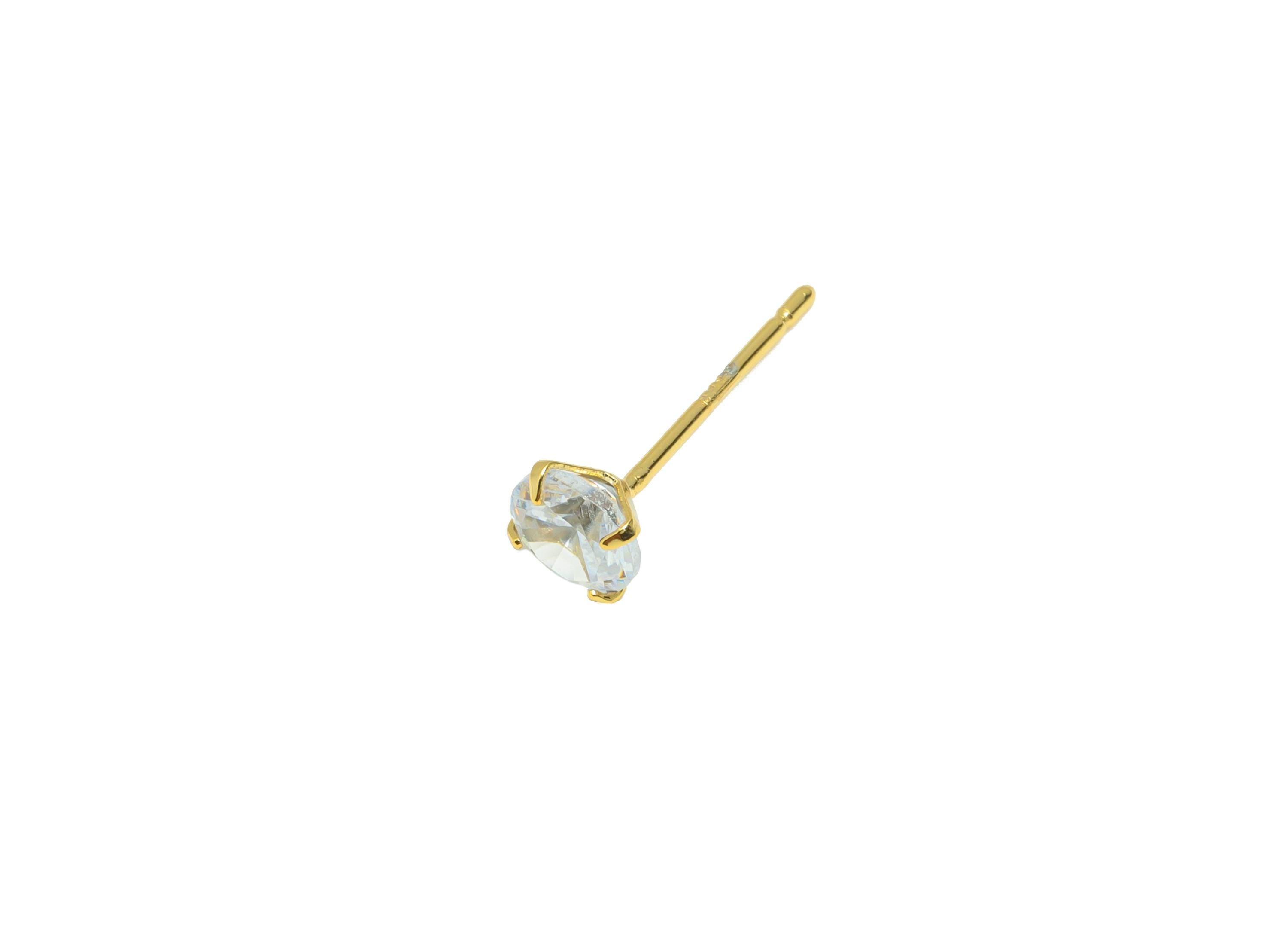 Brass Cut Diamond Earring - Gold Tiny Minimalist Ear Post with 5mm Zircon - Prong Setting Ear - 18K Real Gold Plated-15.2x5x3.4mm- RGP8939-5 - DOMEDBAZAAR