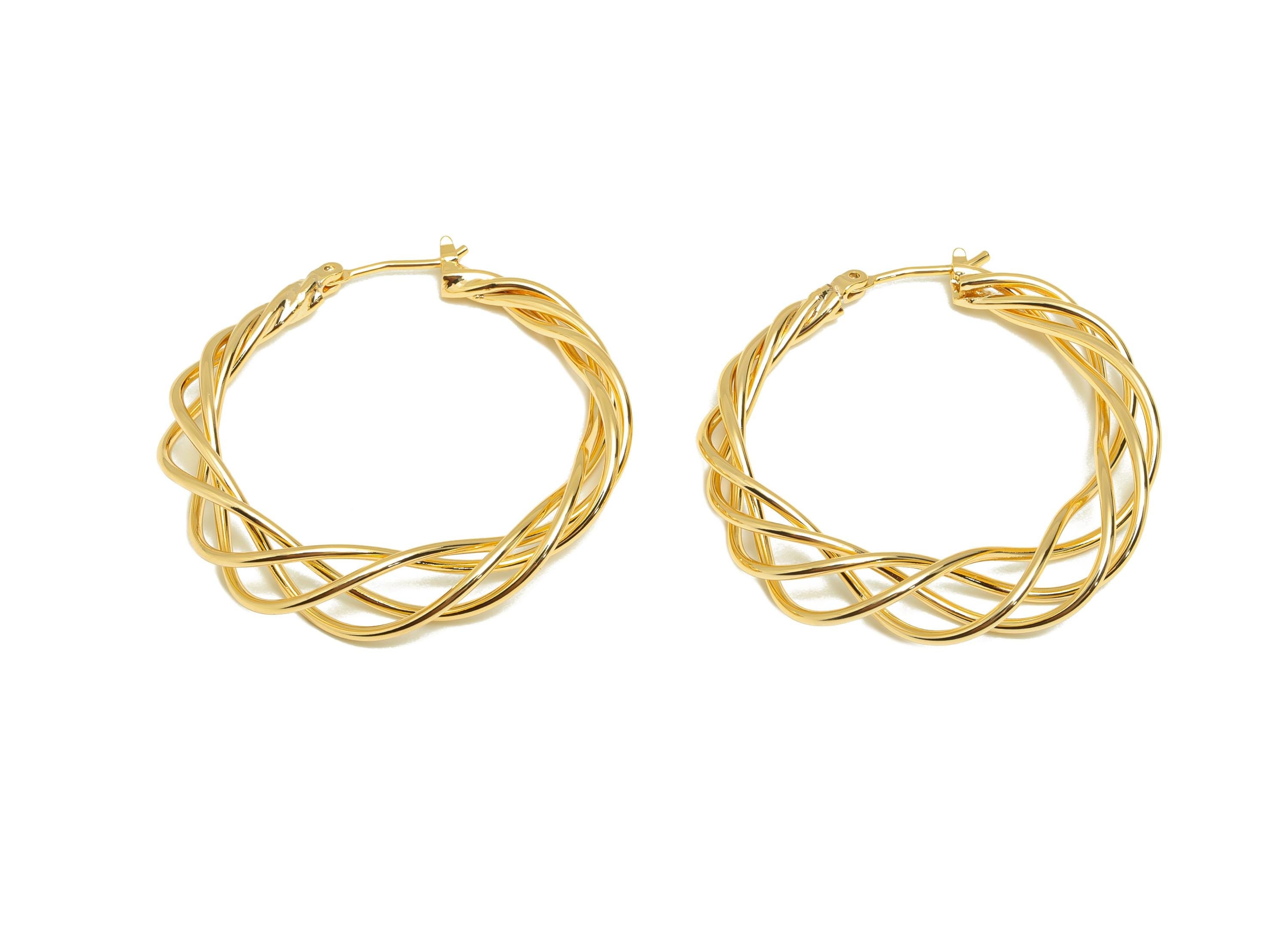 Brass Twisted Hoop Ear - Gold Huggie Earring for Girl's - Wave Circle Daily Wear Earring - 18K Real Gold Plated - 37.73x11.27x7.6mm- RGP8940 - DOMEDBAZAAR