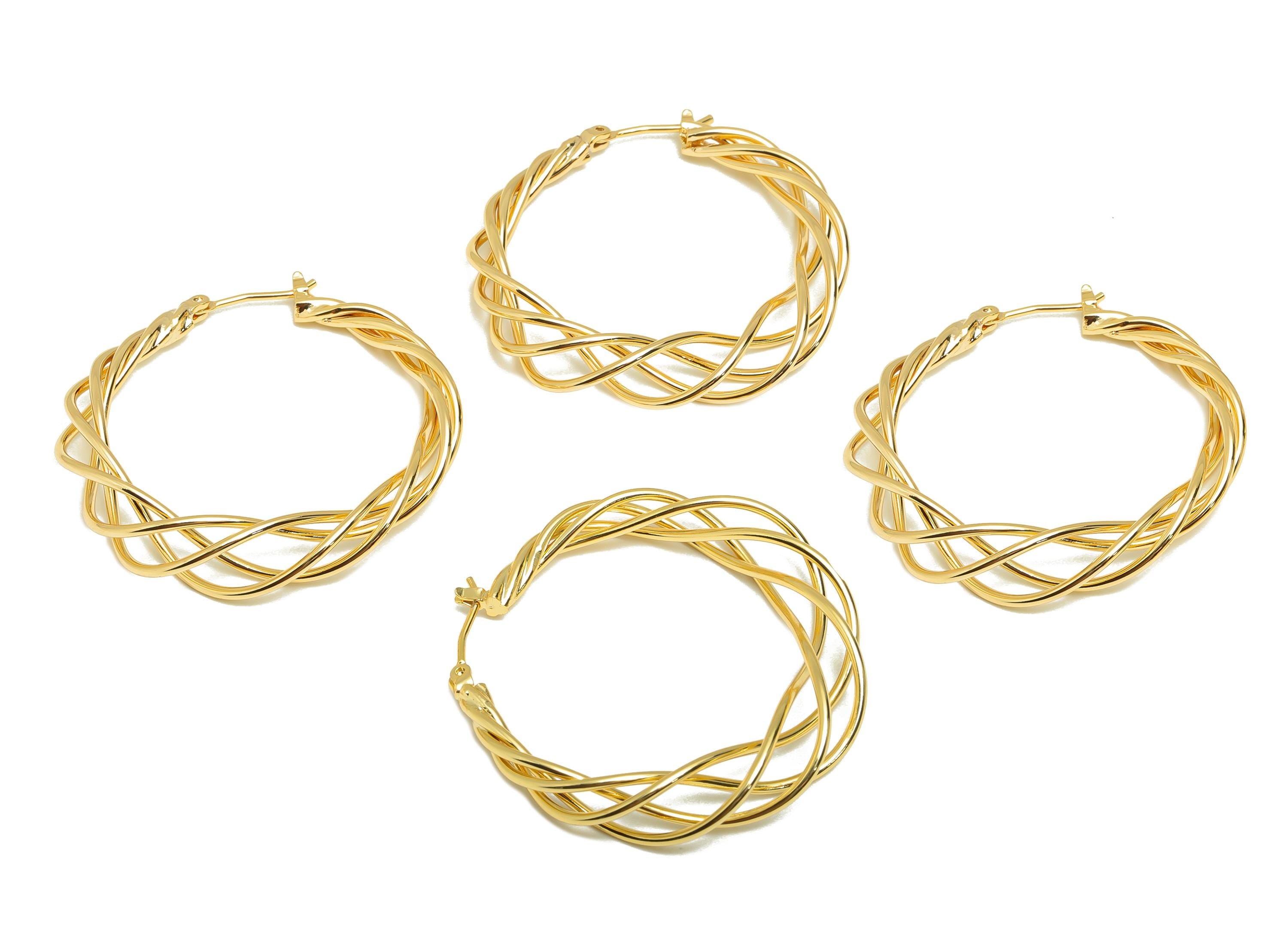 Brass Twisted Hoop Ear - Gold Huggie Earring for Girl's - Wave Circle Daily Wear Earring - 18K Real Gold Plated - 37.73x11.27x7.6mm- RGP8940 - DOMEDBAZAAR