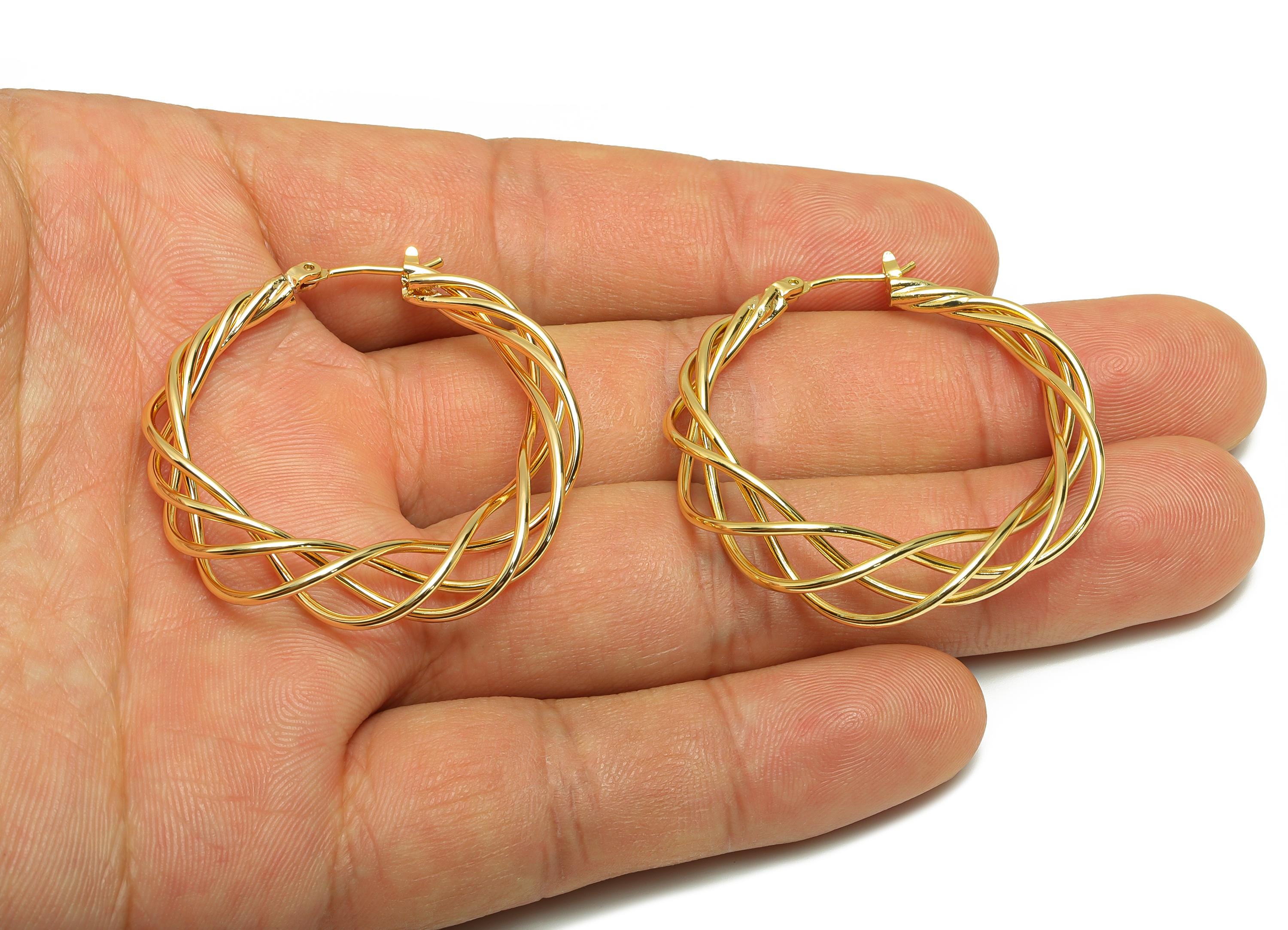 Brass Twisted Hoop Ear - Gold Huggie Earring for Girl's - Wave Circle Daily Wear Earring - 18K Real Gold Plated - 37.73x11.27x7.6mm- RGP8940 - DOMEDBAZAAR