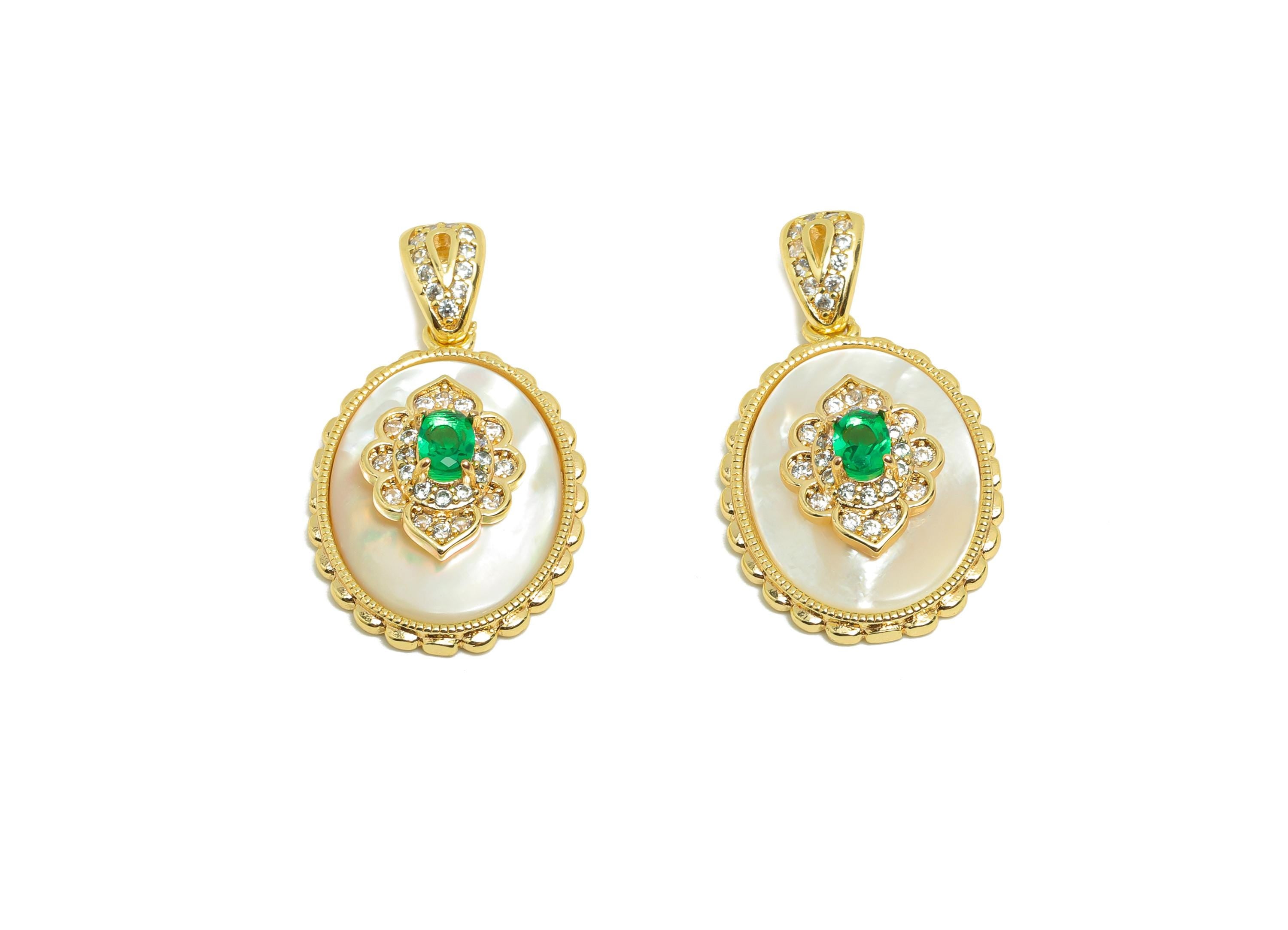 Brass Shell Earring Charm - Brass Cubic Zircon Charm - Vintage Charm - Shell Zircon Pendant - 18K Real Gold Plated - 26.3x14x6mm - RGP9991 - DOMEDBAZAAR