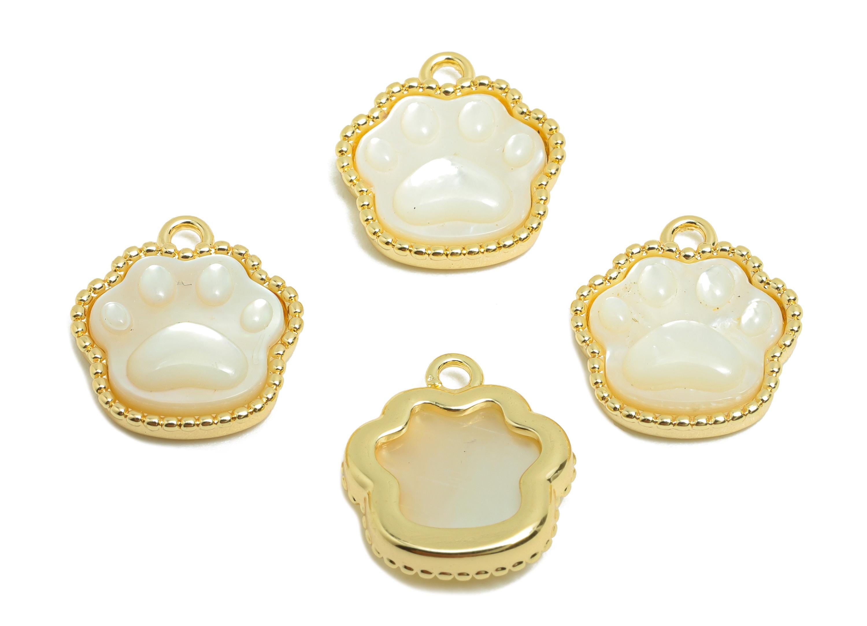 Brass Shell Earring Charm - Brass Cat's Paw Shell Charm - Paw Vintage Charm Zircon Pendant - 18K Real Gold Plated - 13.8x12x3mm - RGP10001 - DOMEDBAZAAR