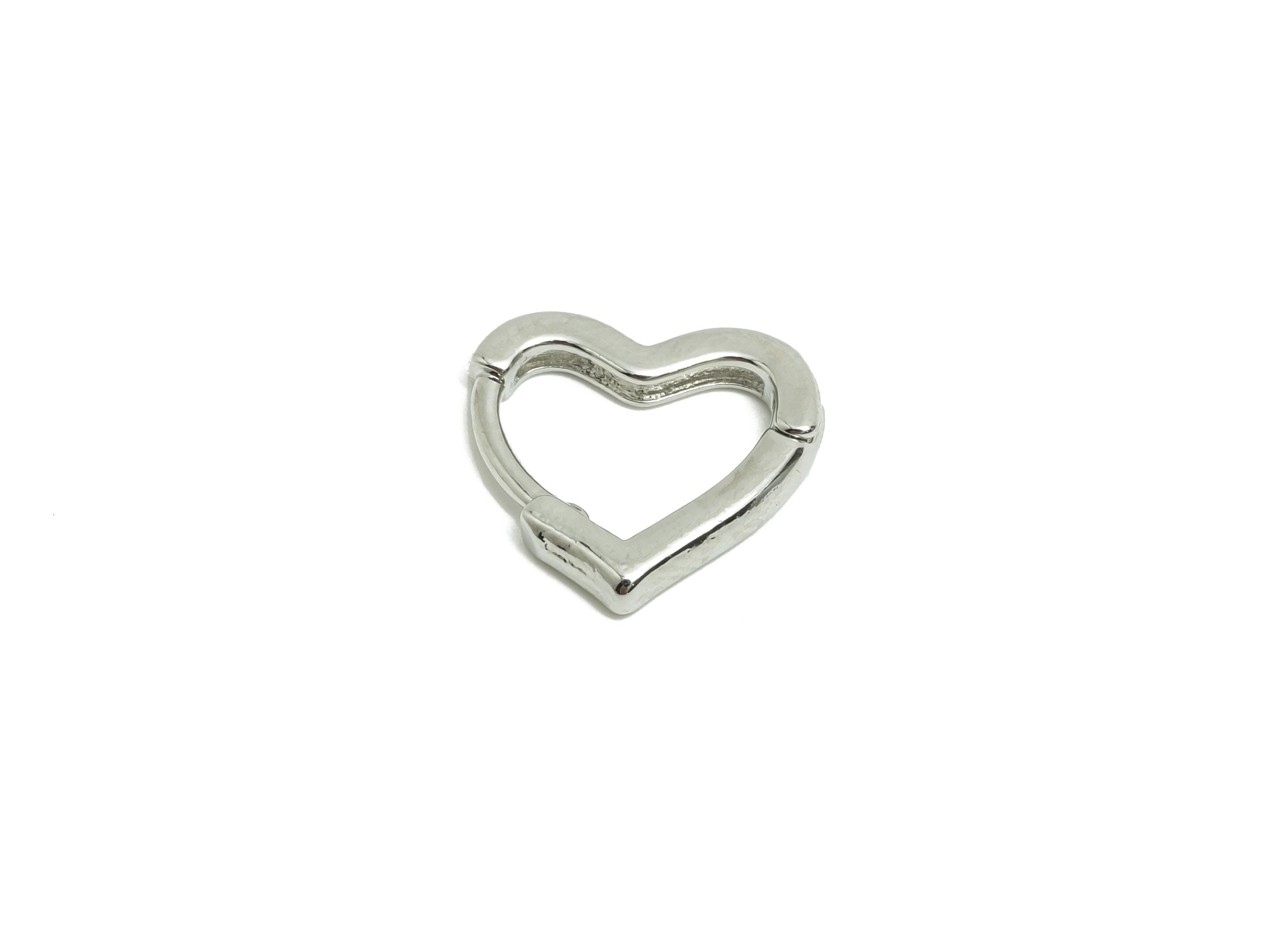 Brass Heart Hoop Earring - White Huggie Earring for Girls - Valentine's Day Earring - 18K Real White Gold Plated - 13.4x13.78x2.34mm-RGP8582 - DOMEDBAZAAR
