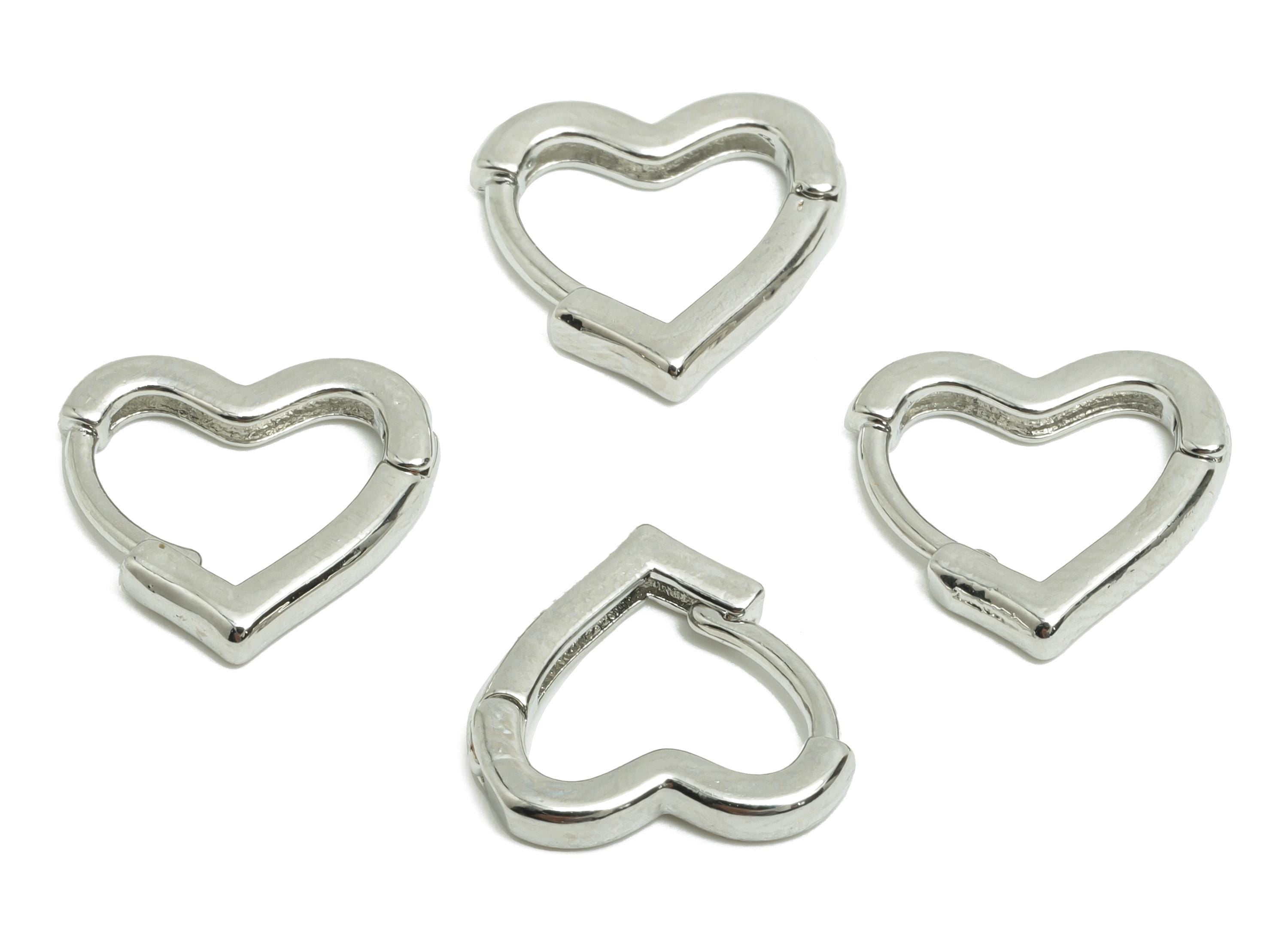 Brass Heart Hoop Earring - White Huggie Earring for Girls - Valentine's Day Earring - 18K Real White Gold Plated - 13.4x13.78x2.34mm-RGP8582 - DOMEDBAZAAR