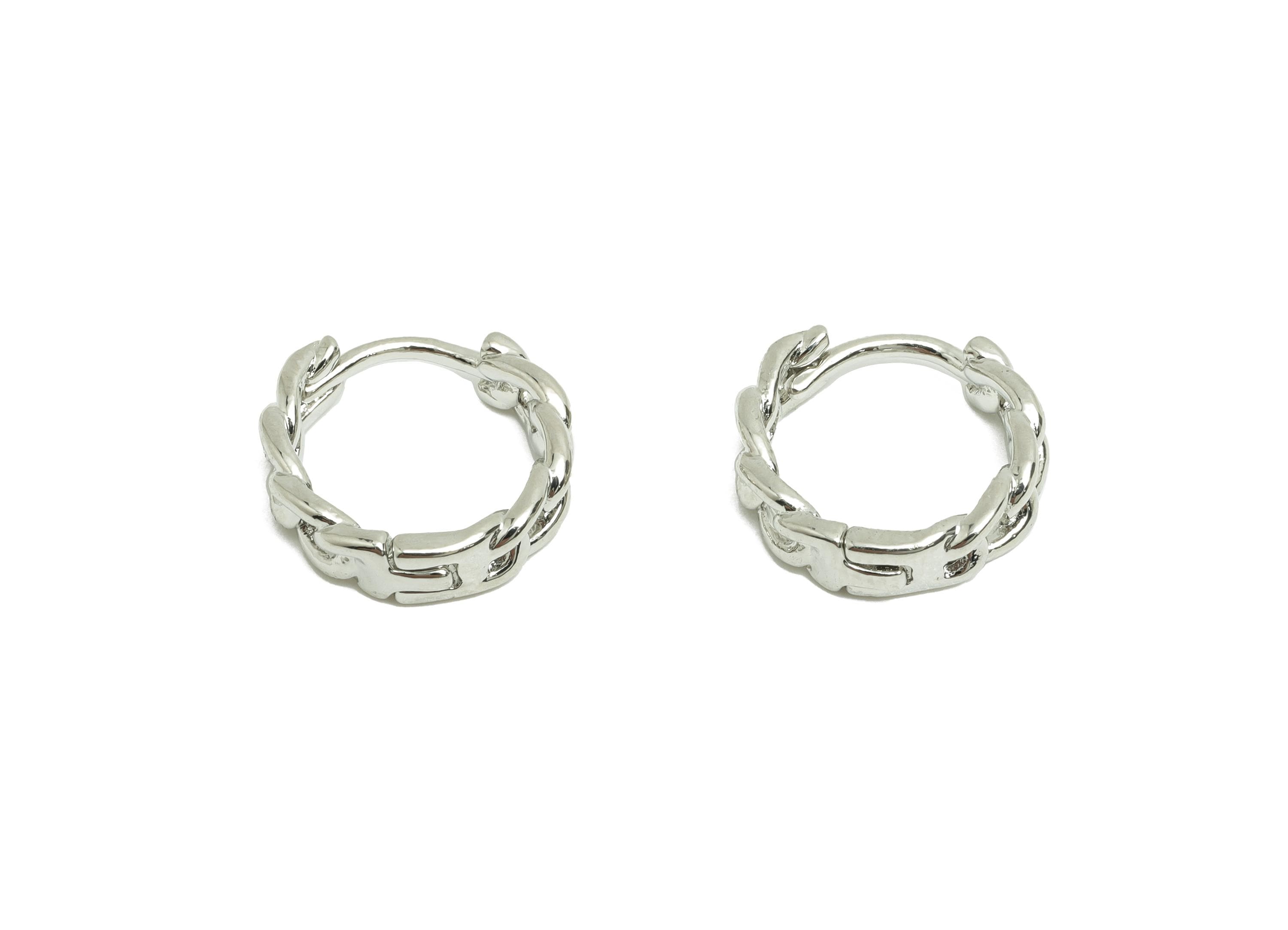 Brass Chain Hoop Earring - White Huggie Earring for Women - Daily Wear Earring - 18K Real White Gold Plating - 12.24x13.36x1.67mm - RGP8583 - DOMEDBAZAAR