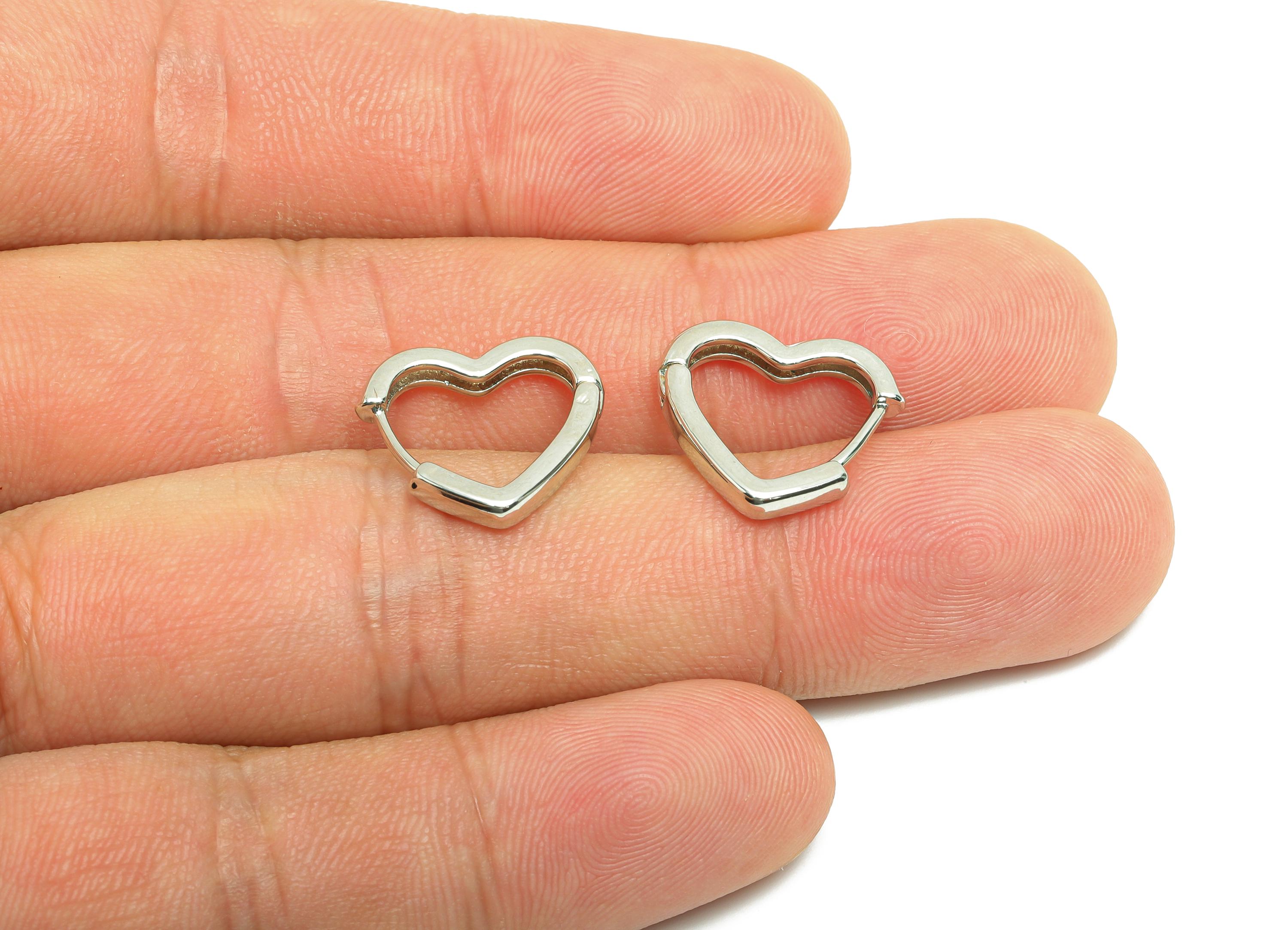 Brass Heart Hoop Earring - White Huggie Earring for Girls - Valentine's Day Earring - 18K Real White Gold Plated - 13.3x16.12x2.41mm-RGP8584 - DOMEDBAZAAR