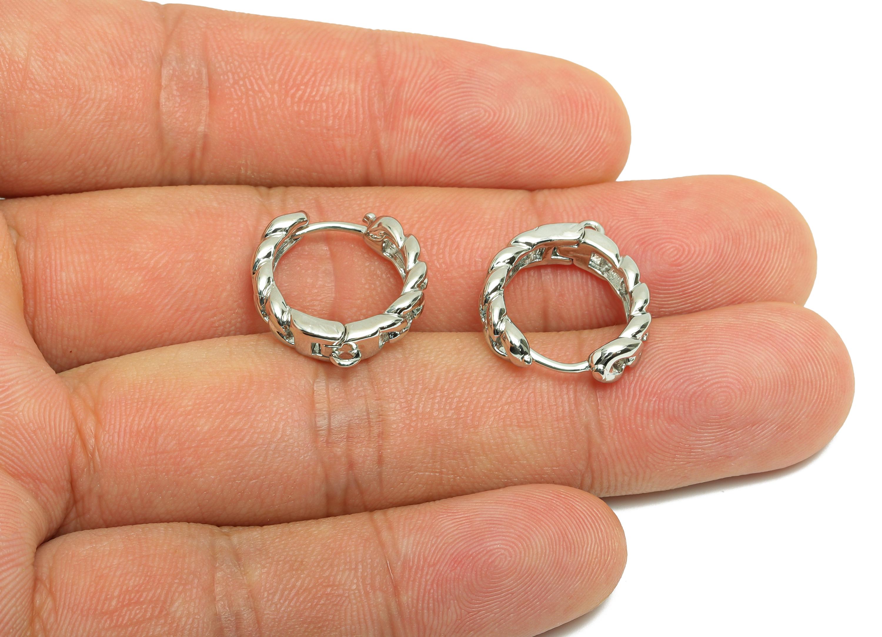 Brass Chain Hoop Earring - White Huggie Earring for Women - Daily Wear Earring with Loop - 18K Real White Gold Plated- 20x17.16x4mm- RGP8587 - DOMEDBAZAAR