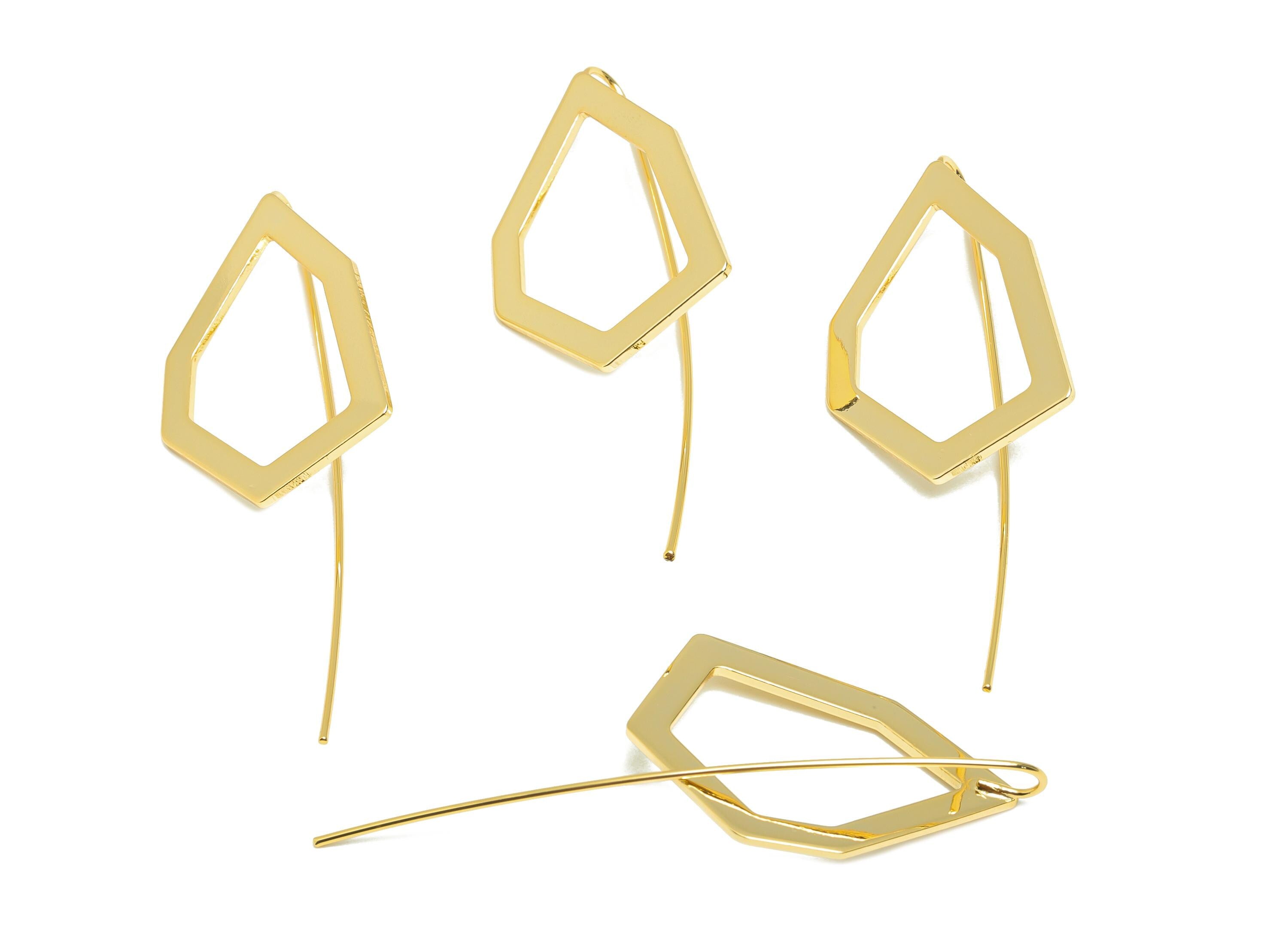 Brass Irregular Earring - Gold Minimalist Earring Wire for Woman's - Geometry Earring Wire - 18K Real Gold Plating - 50x20x1.03mm - RGP8944 - DOMEDBAZAAR