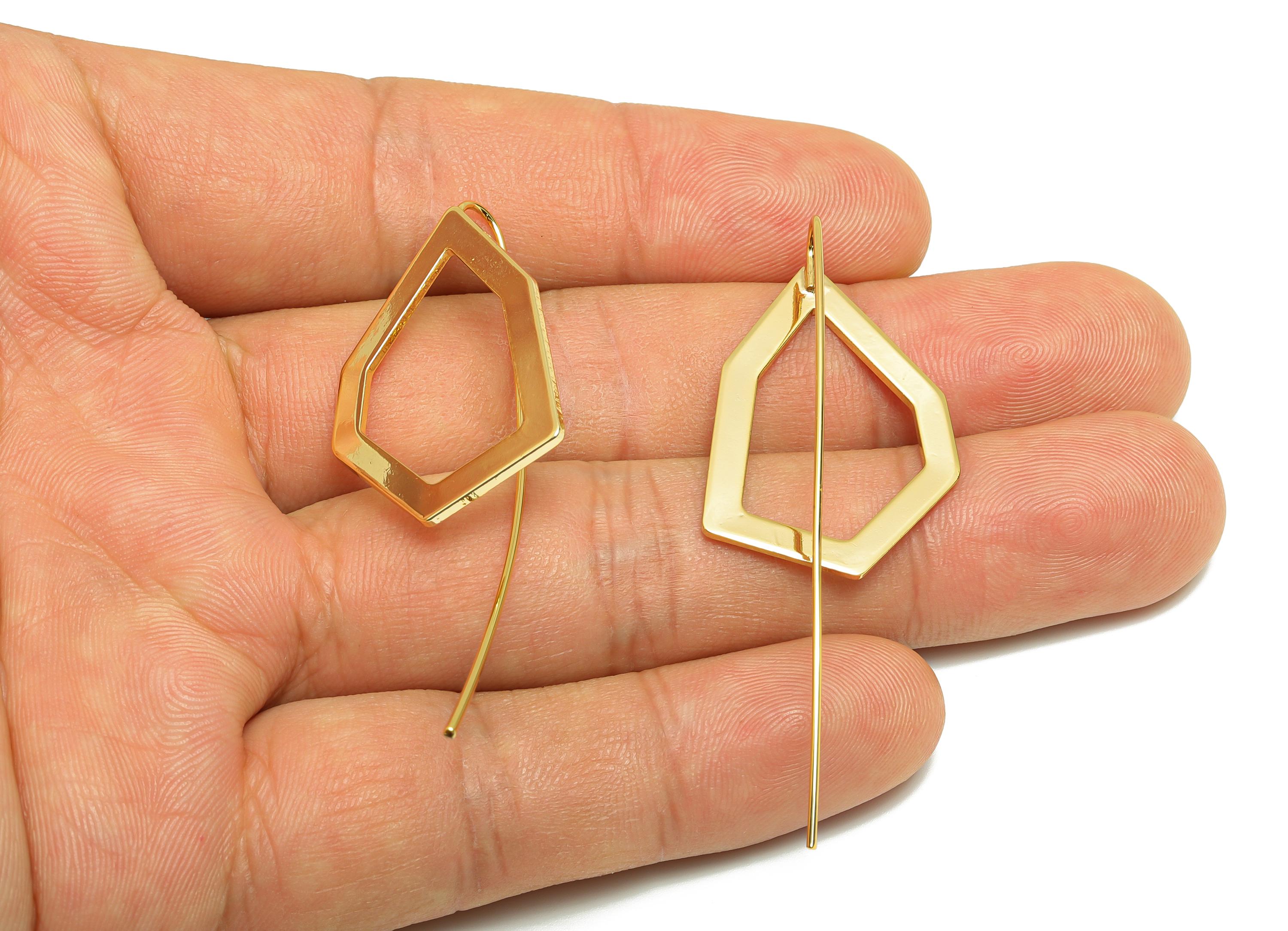 Brass Irregular Earring - Gold Minimalist Earring Wire for Woman's - Geometry Earring Wire - 18K Real Gold Plating - 50x20x1.03mm - RGP8944 - DOMEDBAZAAR