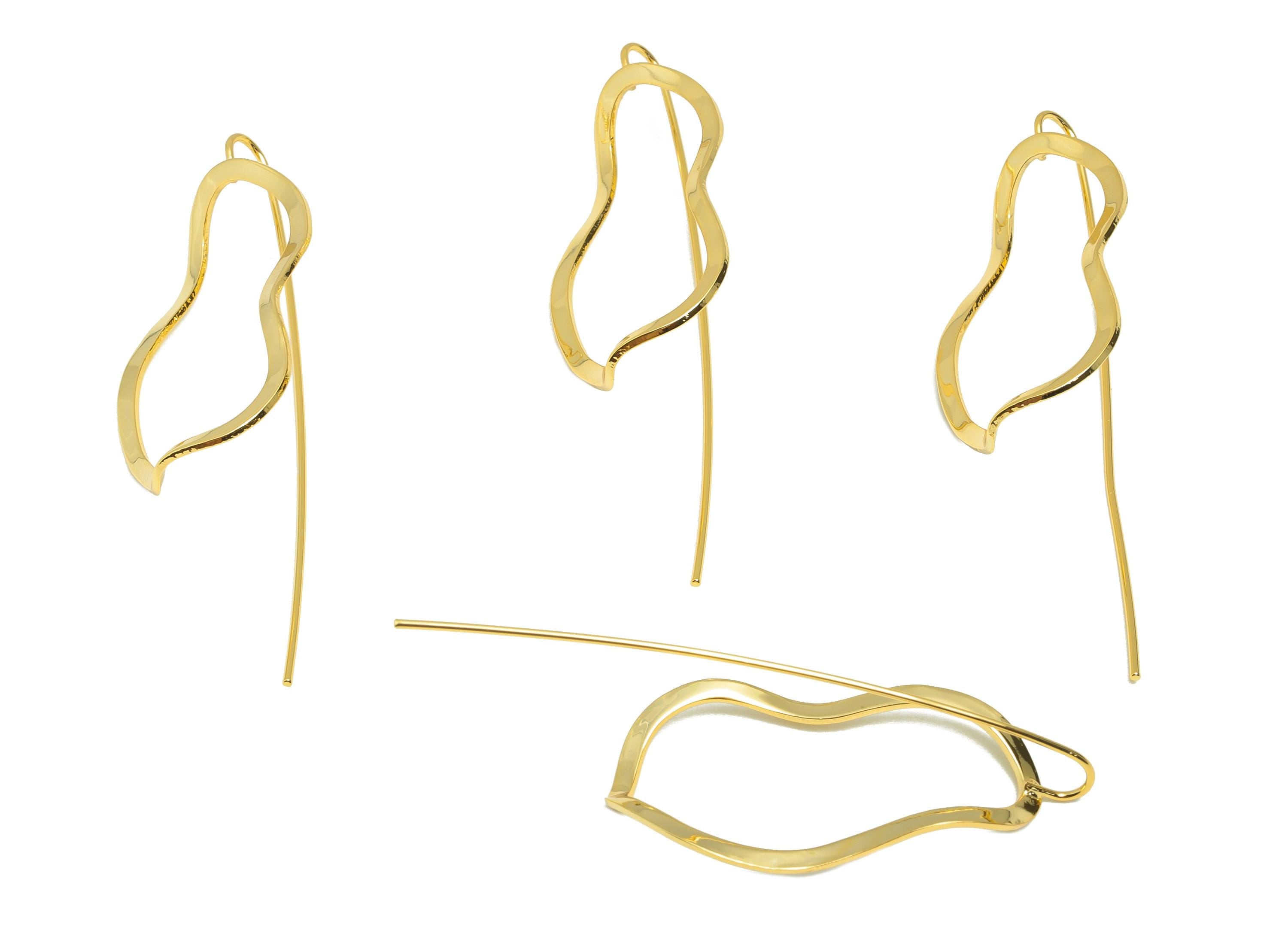 Brass Irregular Ear Wire - Gold Minimalist Earring Wire for Woman's - Wave Earring Wire - 18K Real Gold Plating - 55x18.55x0.92mm - RGP8945 - DOMEDBAZAAR