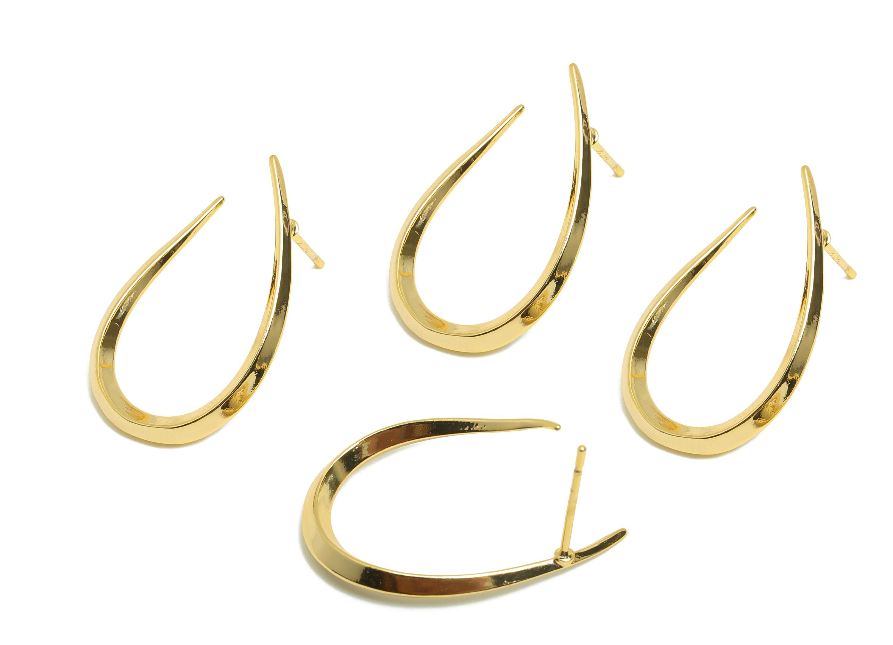 Brass Teardrop Earring - Gold Geometric Ear Post for Girls - Open Drop Daily Wear Earring - 18K Real Gold Plating -26.89x16.72x2.4mm-RGP8951 - DOMEDBAZAAR