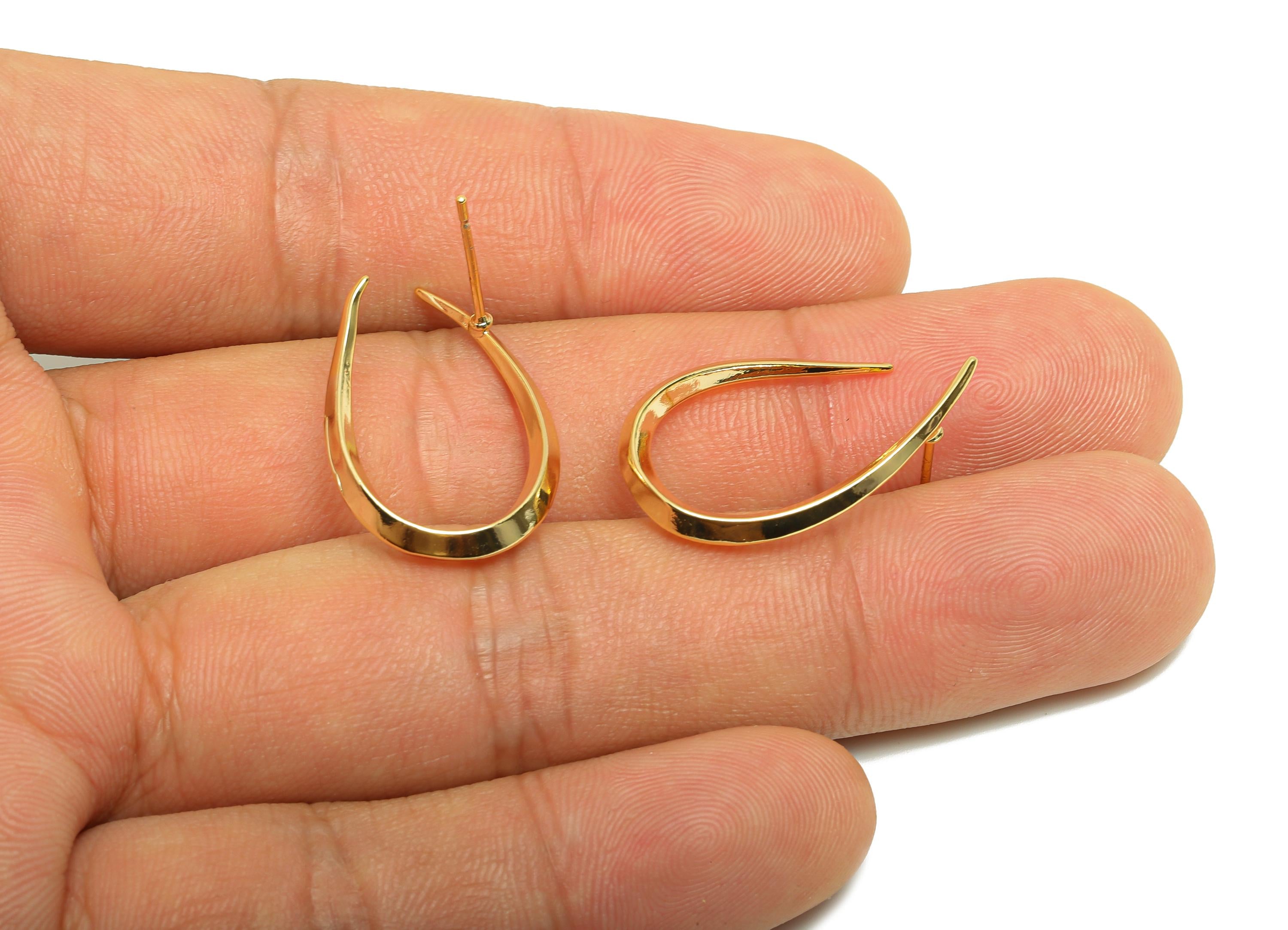 Brass Teardrop Earring - Gold Geometric Ear Post for Girls - Open Drop Daily Wear Earring - 18K Real Gold Plating -26.89x16.72x2.4mm-RGP8951 - DOMEDBAZAAR