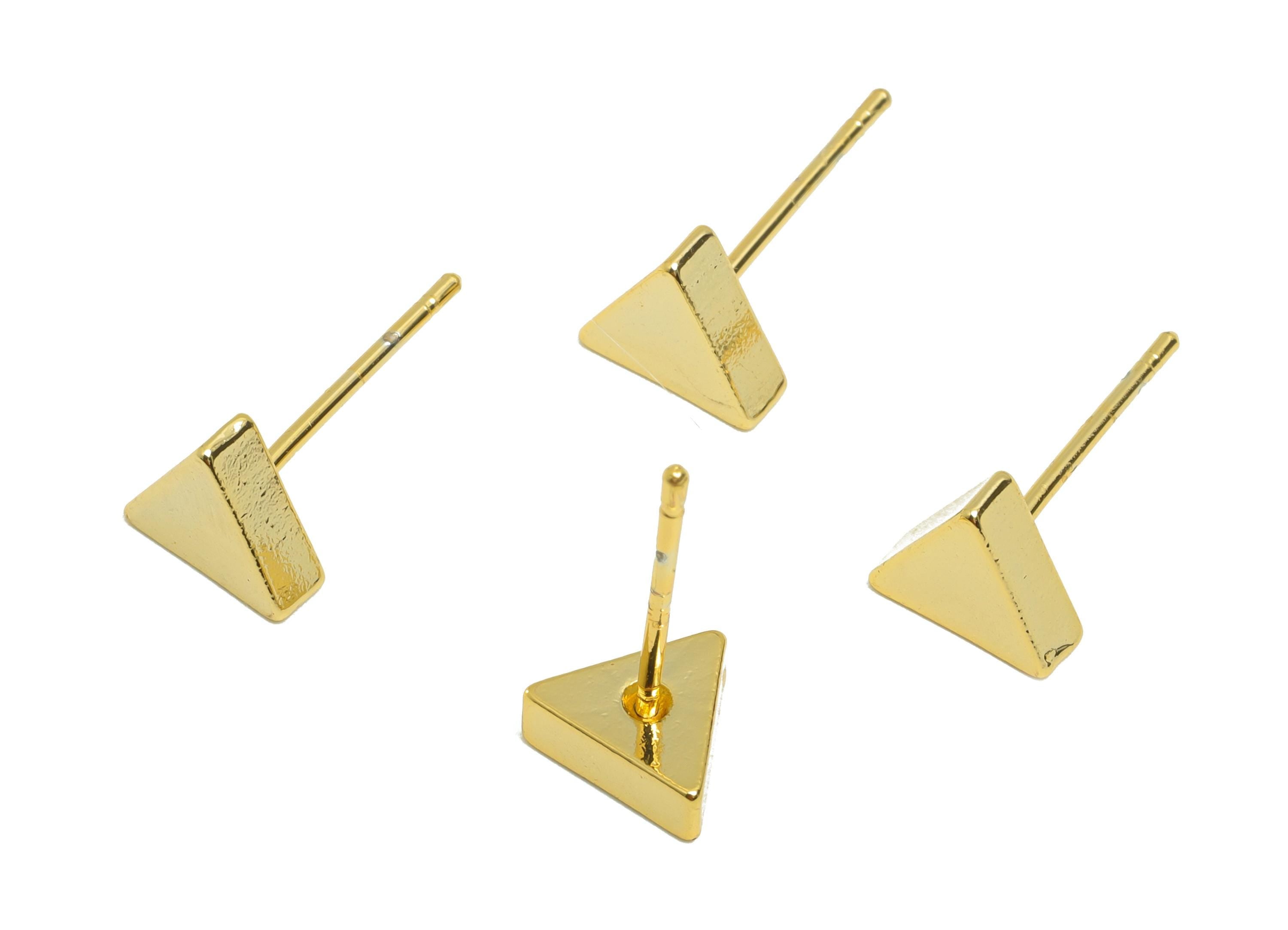 Brass Tiny Triangle Earring - Gold Minimalist Ear Post for Girls - Triangle Daily Wear Earring - 18K Real Gold Plating - 7x7x2.5mm - RGP8952 - DOMEDBAZAAR