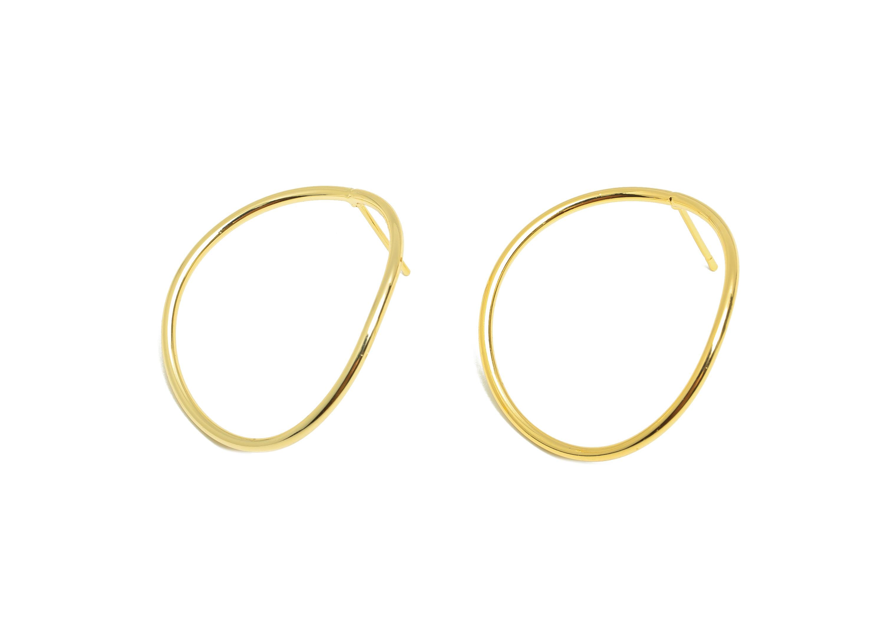 Brass Circle Earring - Gold Geometric Ear Post for Girls - Curved Round Daily Wear Ear - 18K Real Gold Plating - 29.81x28.82x1.49mm- RGP8954 - DOMEDBAZAAR