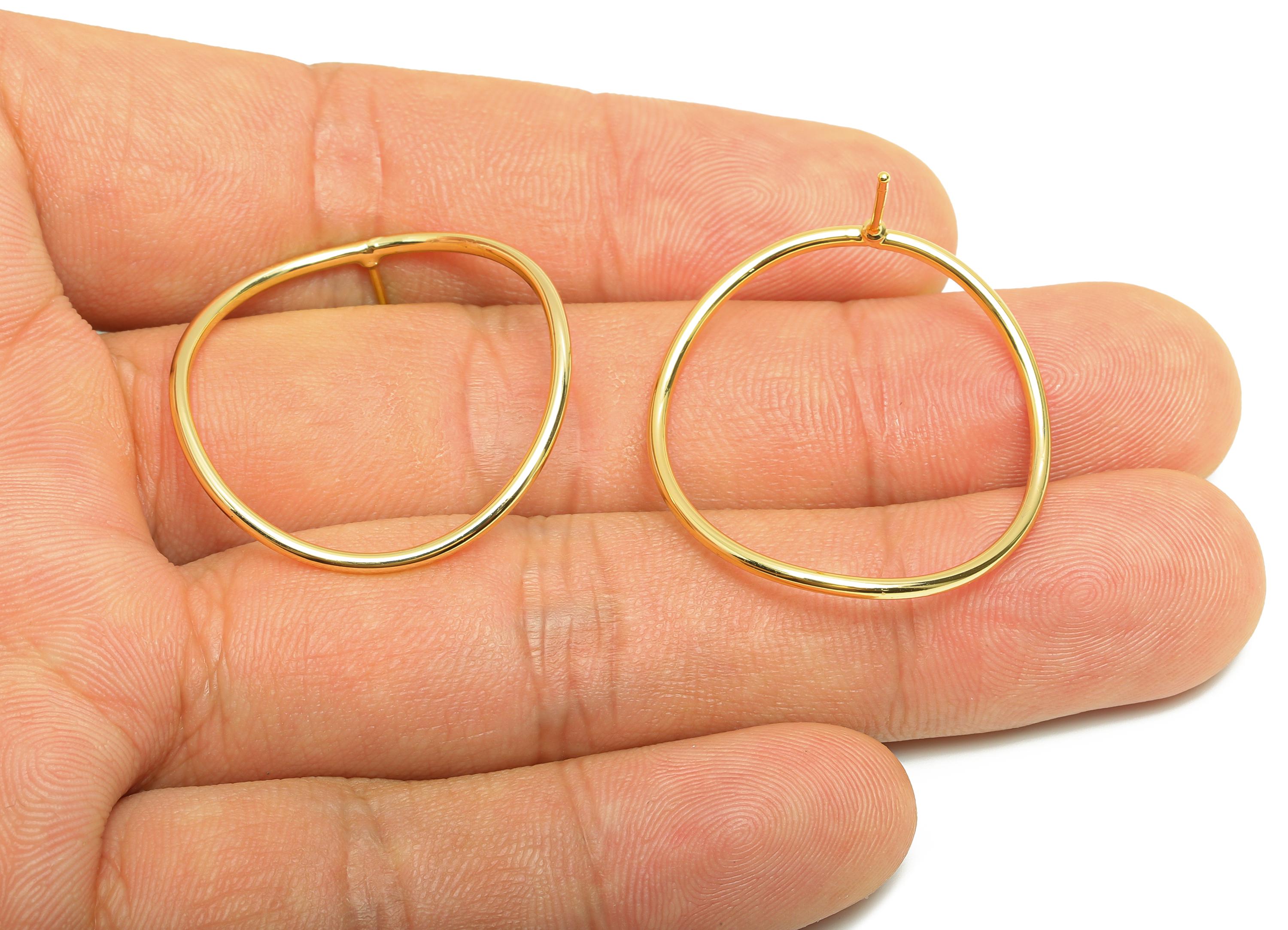 Brass Circle Earring - Gold Geometric Ear Post for Girls - Curved Round Daily Wear Ear - 18K Real Gold Plating - 29.81x28.82x1.49mm- RGP8954 - DOMEDBAZAAR