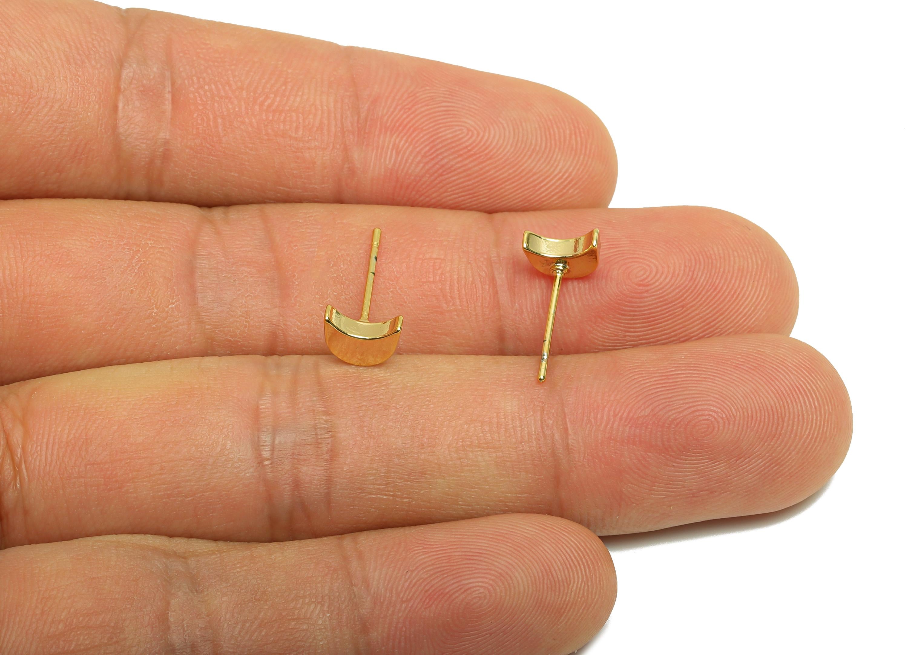 Brass Tiny Moon Earring - Gold Minimalist Ear Post for Girls - Mini Crescent Daily Wear Earring - 18K Real Gold Plating - 7x3.7x2mm- RGP8956 - DOMEDBAZAAR