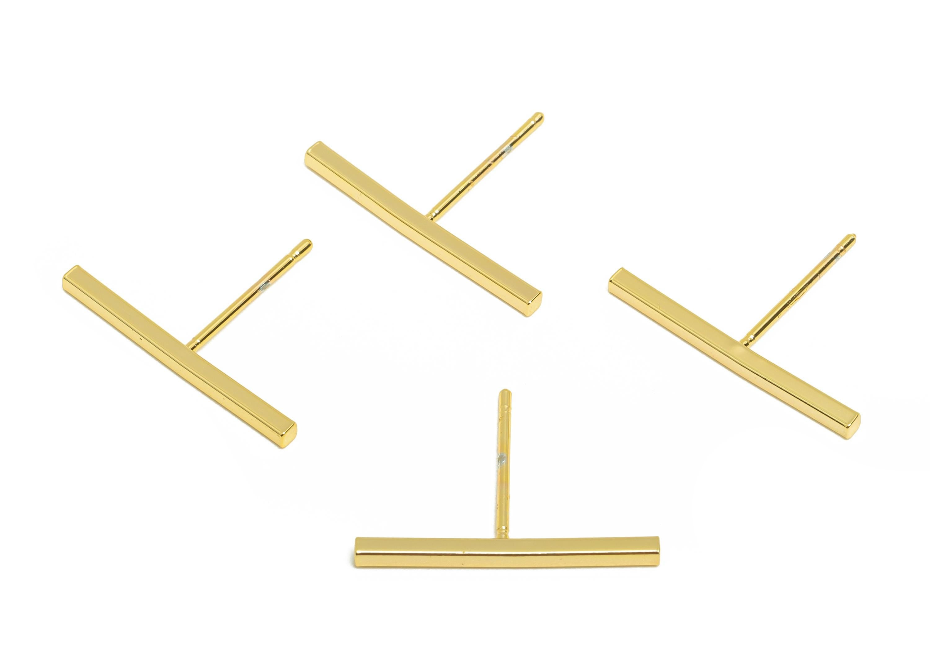 Brass Bar Earring Stud - Minimalist Earring Post for Woman - Gold Tone Bar Daily Wear Earring - 18K Real Gold Plating - 20x1.5mm - RGP8958 - DOMEDBAZAAR