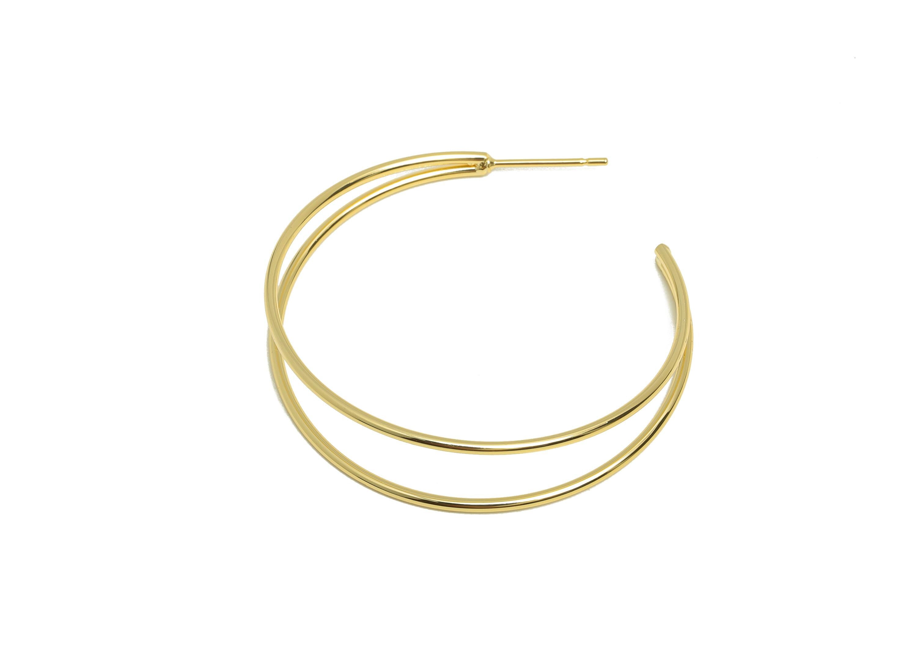Brass Circle Earring Stud - Gold C Hoop Earring Post - Double-Layered Daily Wear Earring - 18K Real Gold Plated -39.34x6.29x1.28mm - RGP8960 - DOMEDBAZAAR