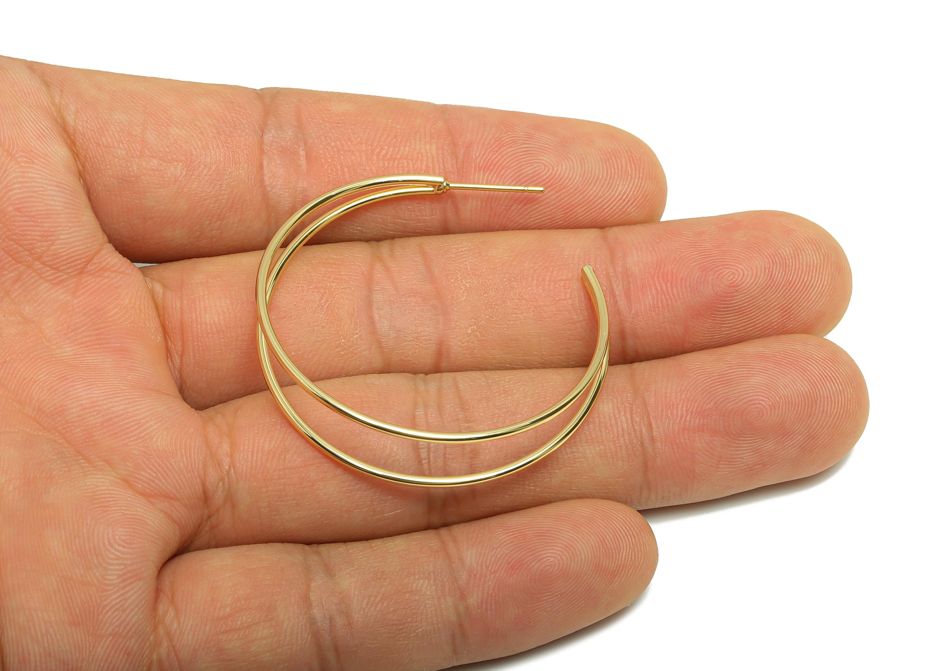 Brass Circle Earring Stud - Gold C Hoop Earring Post - Double-Layered Daily Wear Earring - 18K Real Gold Plated -39.34x6.29x1.28mm - RGP8960 - DOMEDBAZAAR