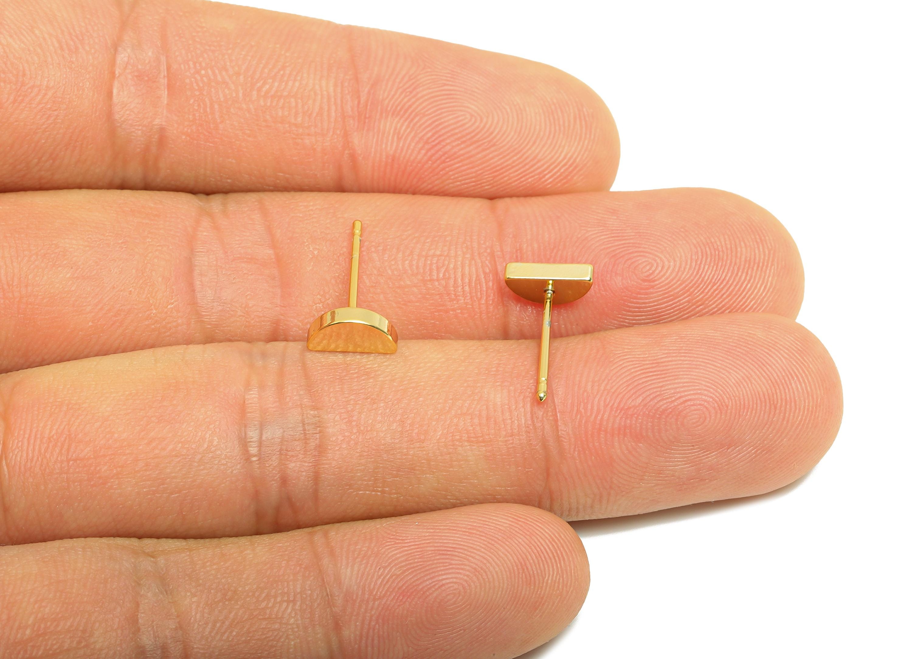 Brass Tiny Semicircle Ear - Gold Minimalist Earring Post - Mini Semicircle Daily Wear Ear - 18K Real Gold Plating - 7.93x3.97x1.91mm-RGP8963 - DOMEDBAZAAR