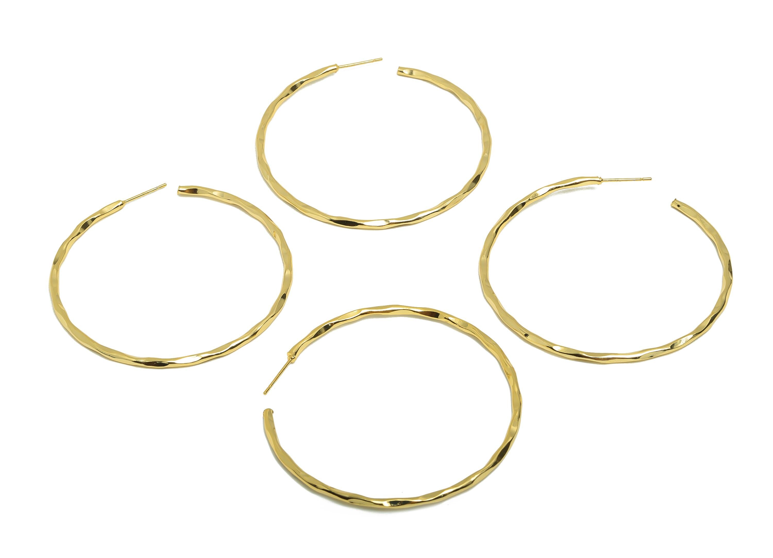 Brass Circle Earring Stud - Gold Huge C Hoop Earring Post - Hammered Daily Wear Earring - 18K Real Gold Plated - 53.18x53.18x1.77mm- RGP8965 - DOMEDBAZAAR