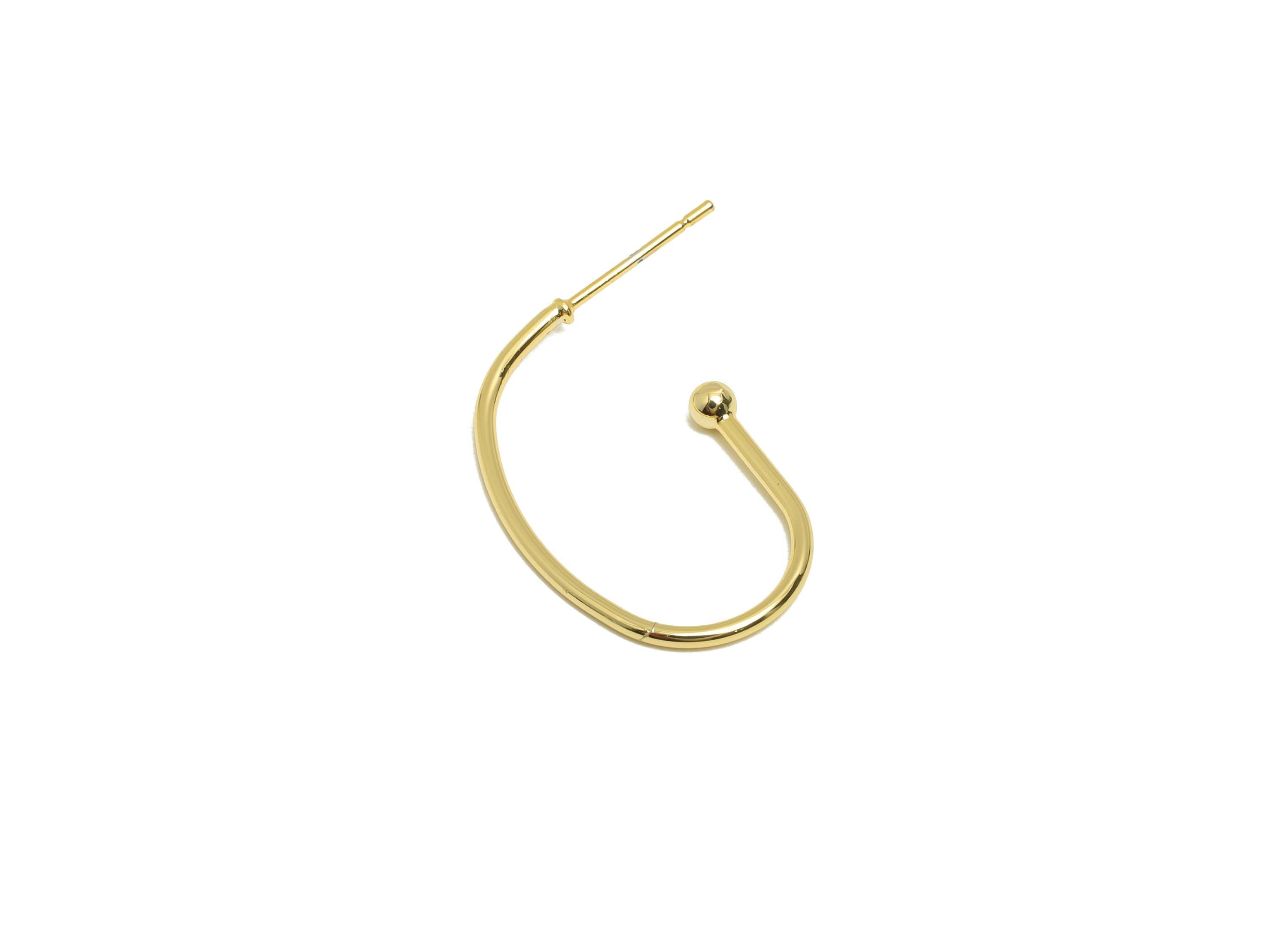 Brass Open Oval Earring - Minimalist Hoop Earring Stud - Gold Rectangle Earring Post - 18K Real Gold Plating - 25.12x16.65x2.93mm - RGP8969 - DOMEDBAZAAR