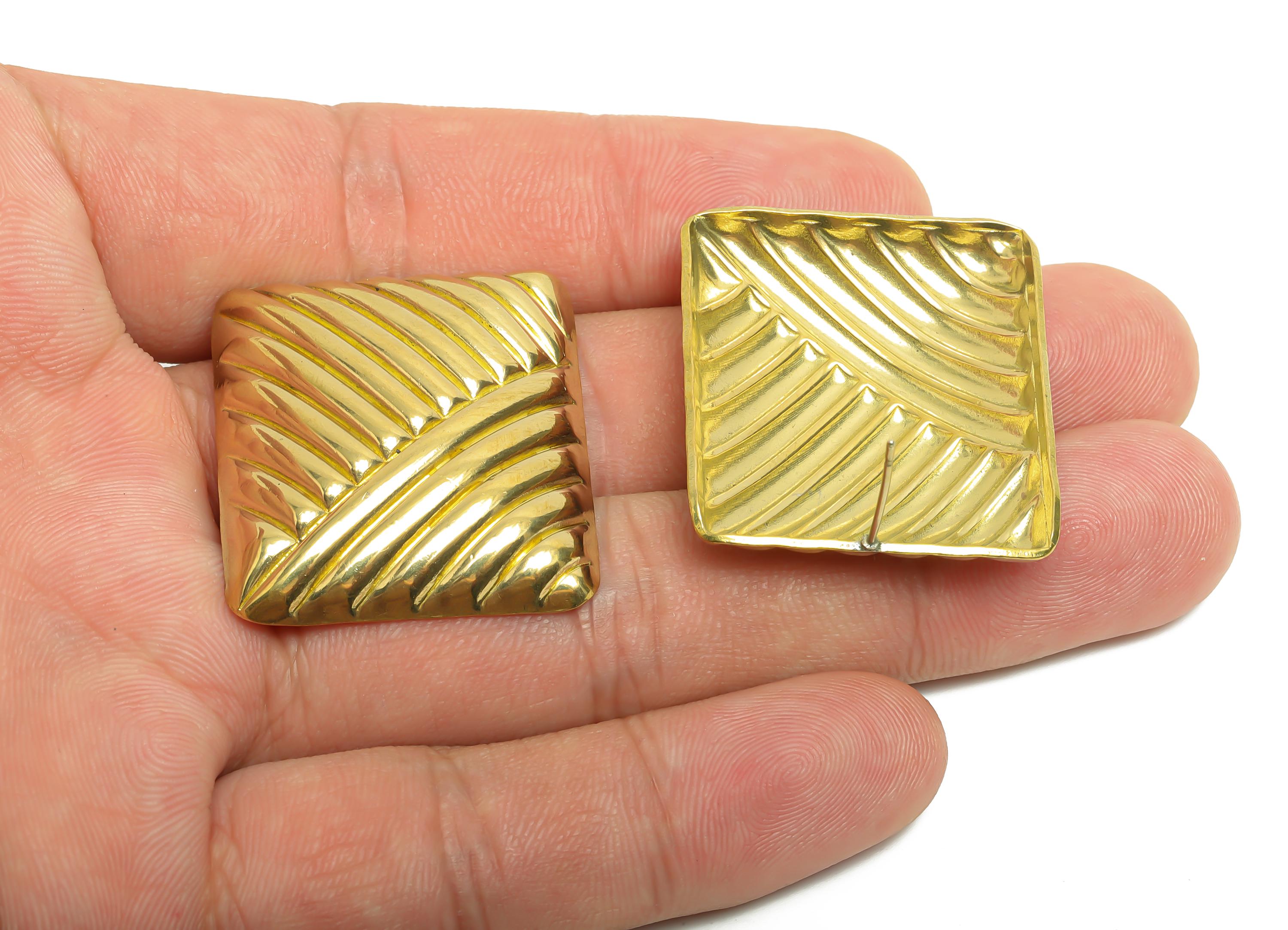 Brass Square Earring - Raw Brass Bold Geometry Earring - Textured Wave Earring - Vintage-Inspired Rippled Stud - 33.2x28.68x6.63mm - PP10811 - DOMEDBAZAAR