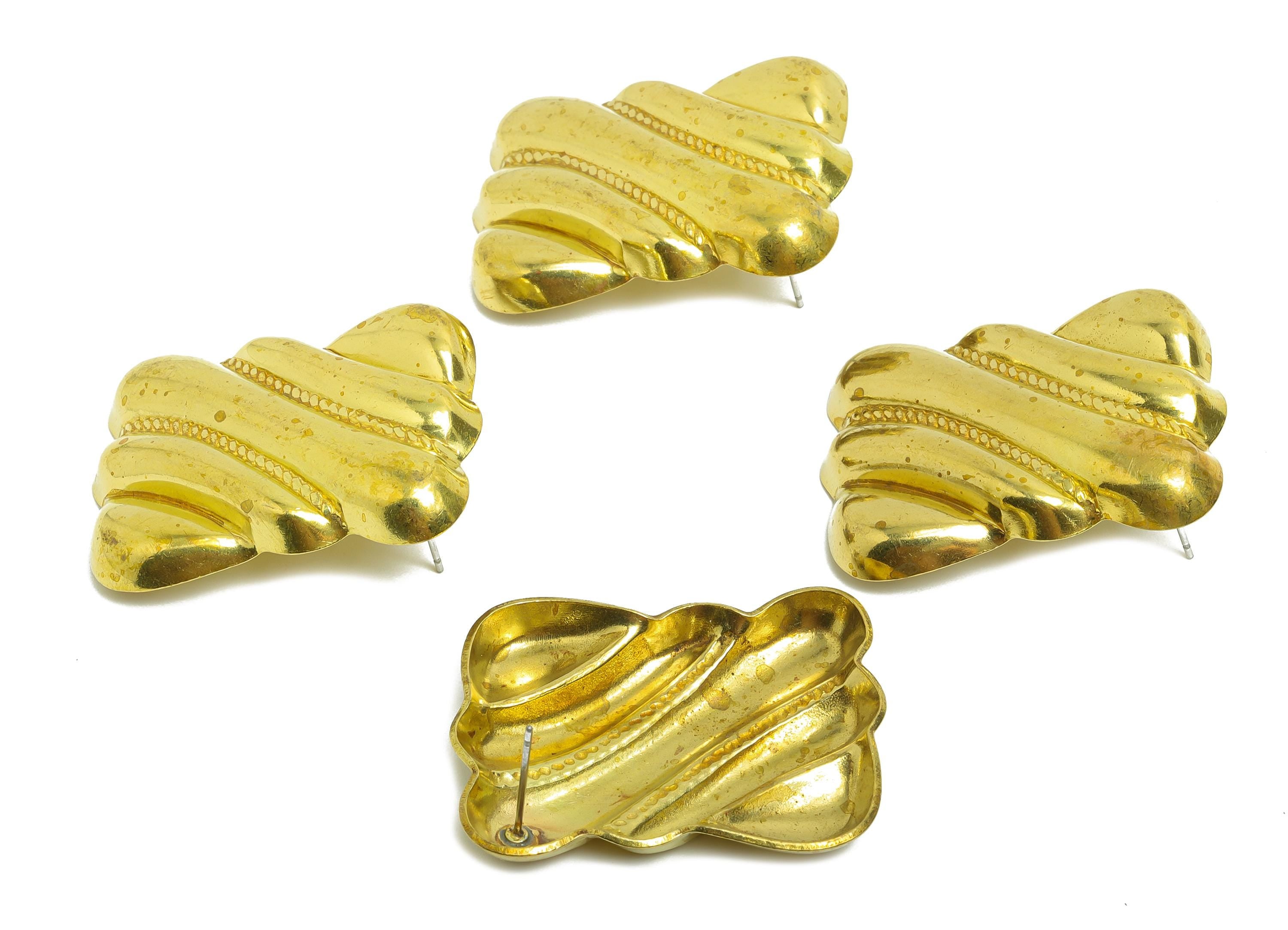 Brass Vintage Earring - Raw Brass Textured Abstract Earring Post - Elegant Vintage-Inspired Rippled Earring Stud - 39mx29x5mm - PP10782 - DOMEDBAZAAR