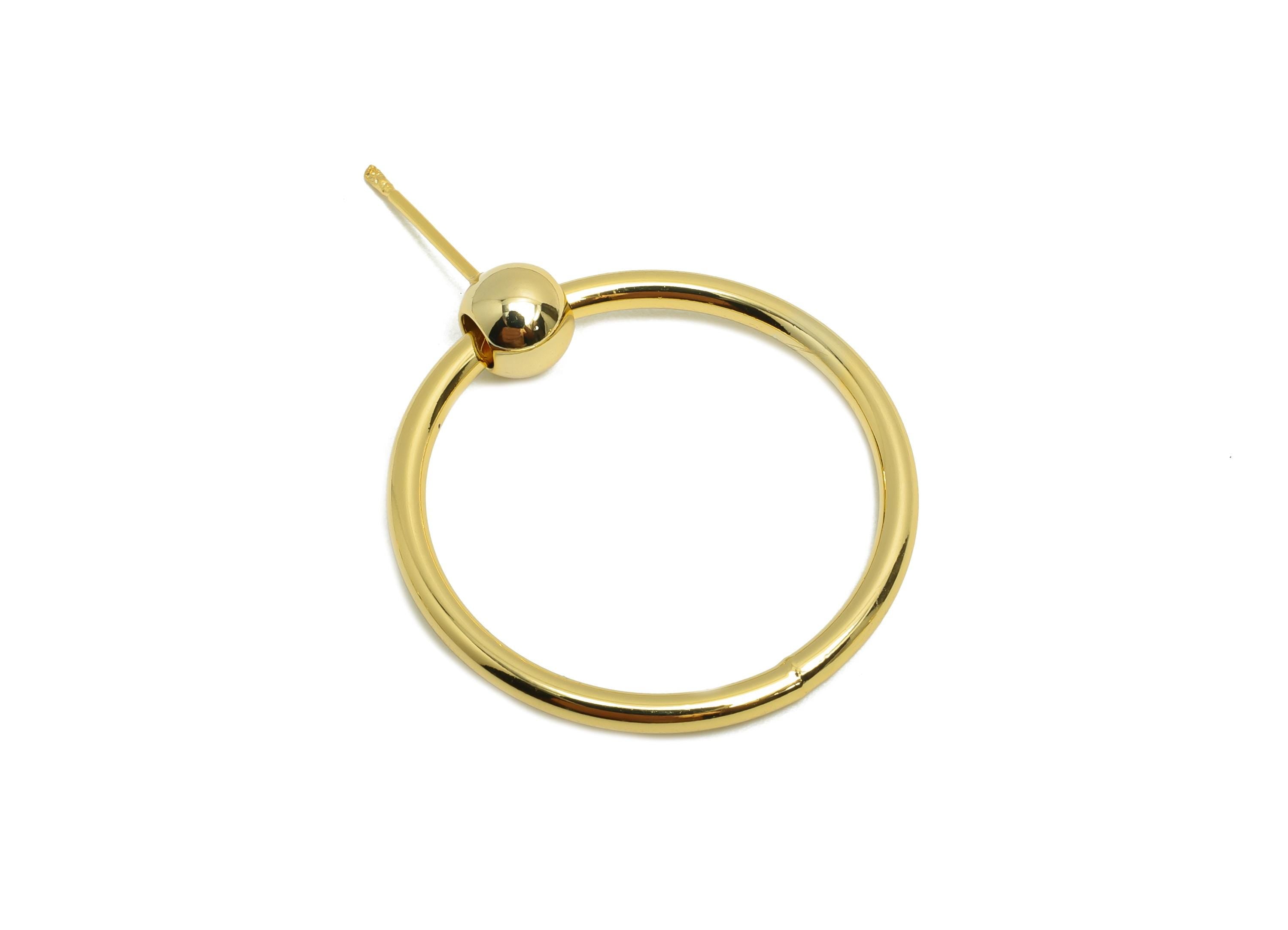 Brass Ball Circle Earring Stud - Round Earring Post for Woman's - Gold Daily Wear Ear - 18K Real Gold Plating - 28.08x26.97x2.26mm -RGP8693 - DOMEDBAZAAR