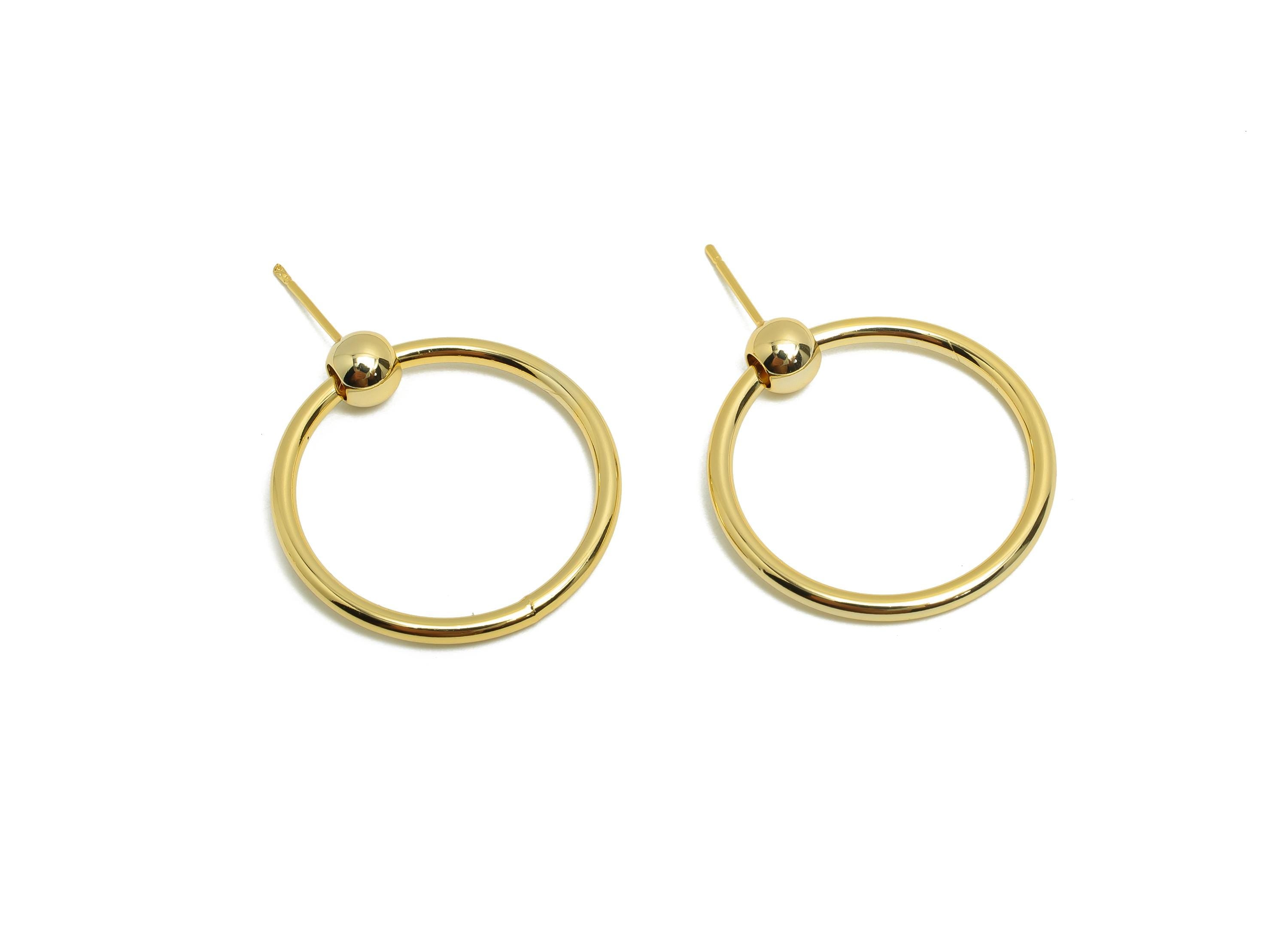 Brass Ball Circle Earring Stud - Round Earring Post for Woman's - Gold Daily Wear Ear - 18K Real Gold Plating - 28.08x26.97x2.26mm -RGP8693 - DOMEDBAZAAR