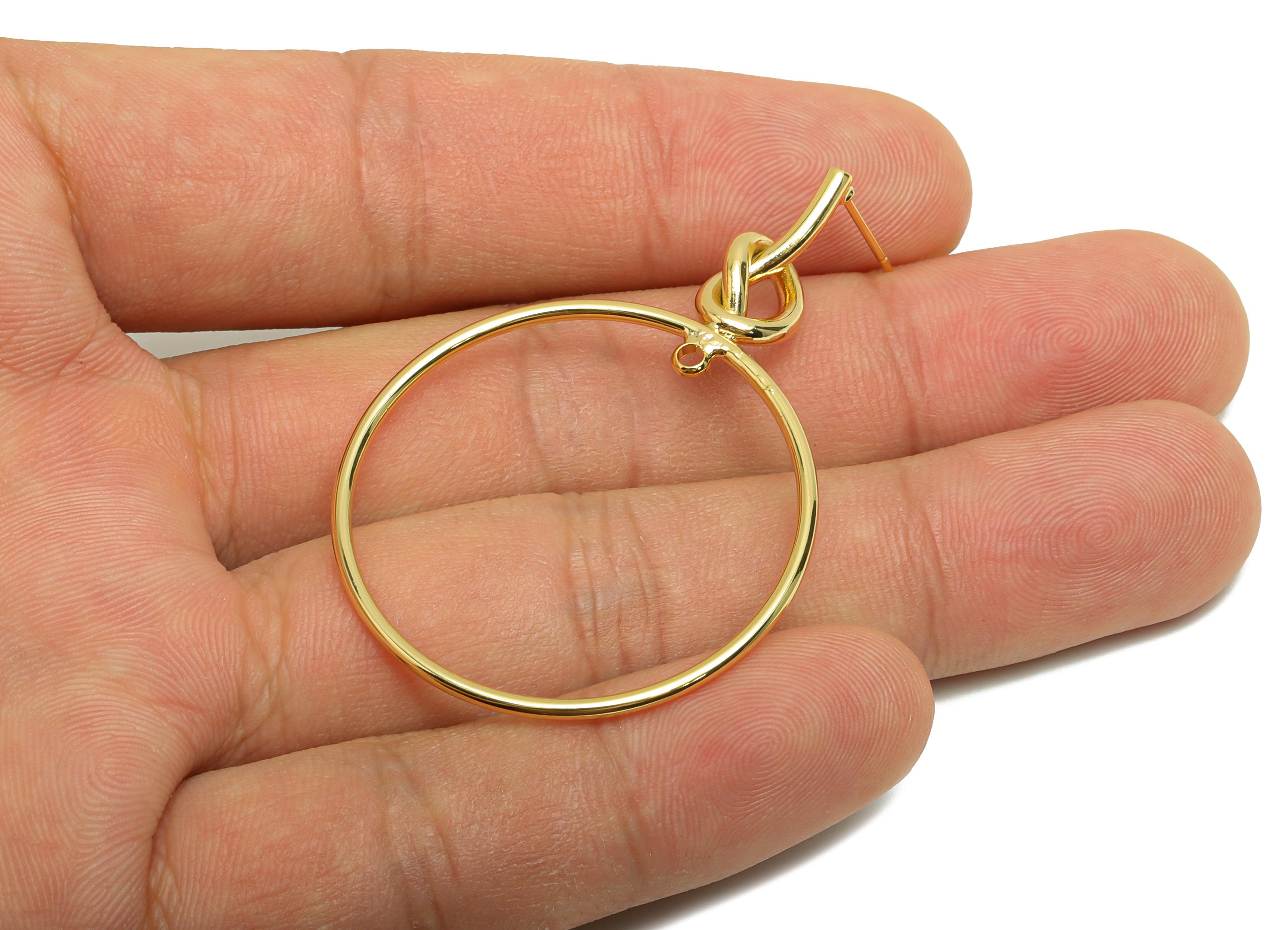 Brass Circle Earring Stud - Knot Round Earring Post for Woman's - Gold Daily Wear Earring - 18K Real Gold Plating -52.2x35.18x1.5mm -RGP8695 - DOMEDBAZAAR
