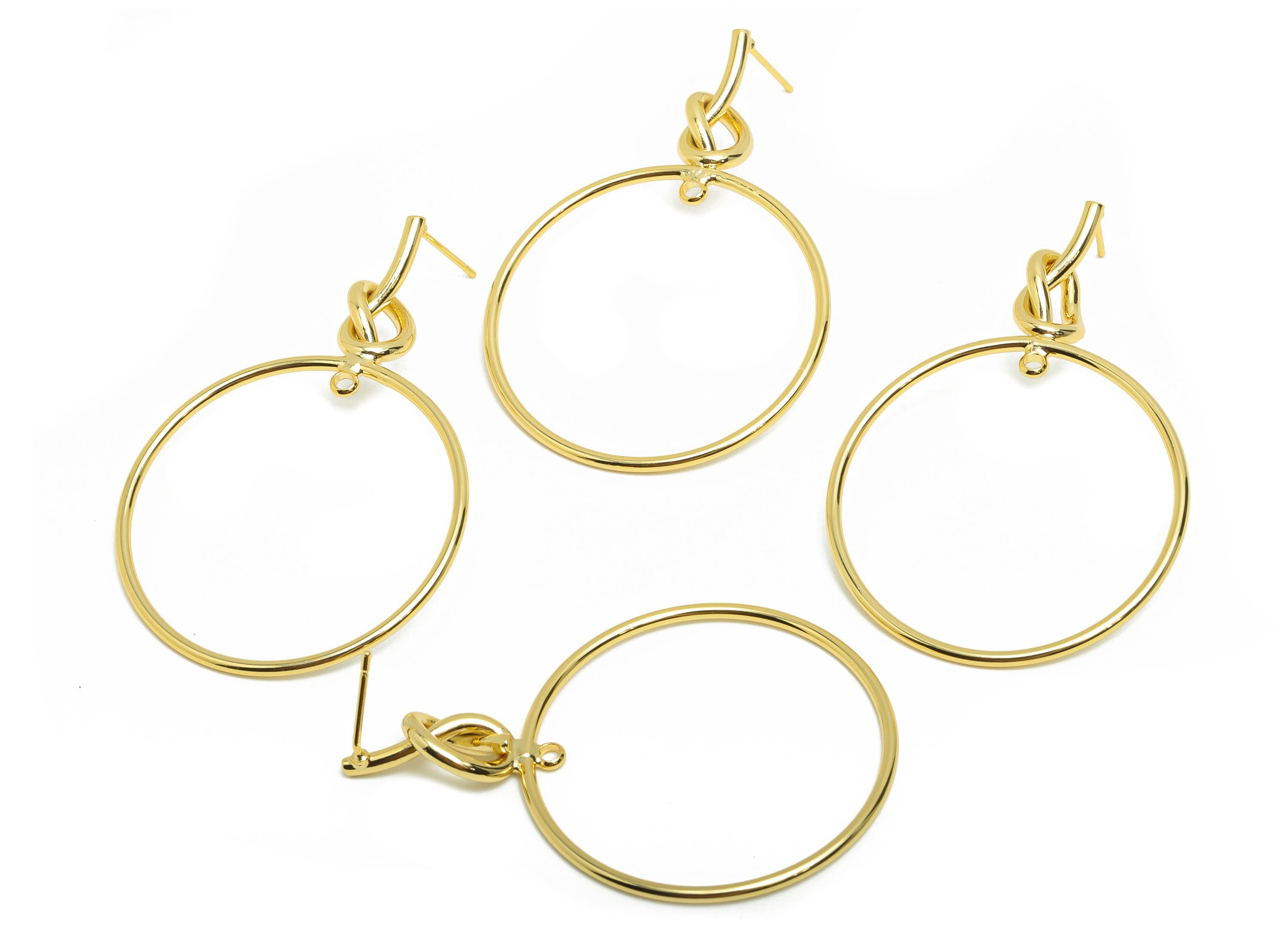 Brass Circle Earring Stud - Knot Round Earring Post for Woman's - Gold Daily Wear Earring - 18K Real Gold Plating -52.2x35.18x1.5mm -RGP8695 - DOMEDBAZAAR