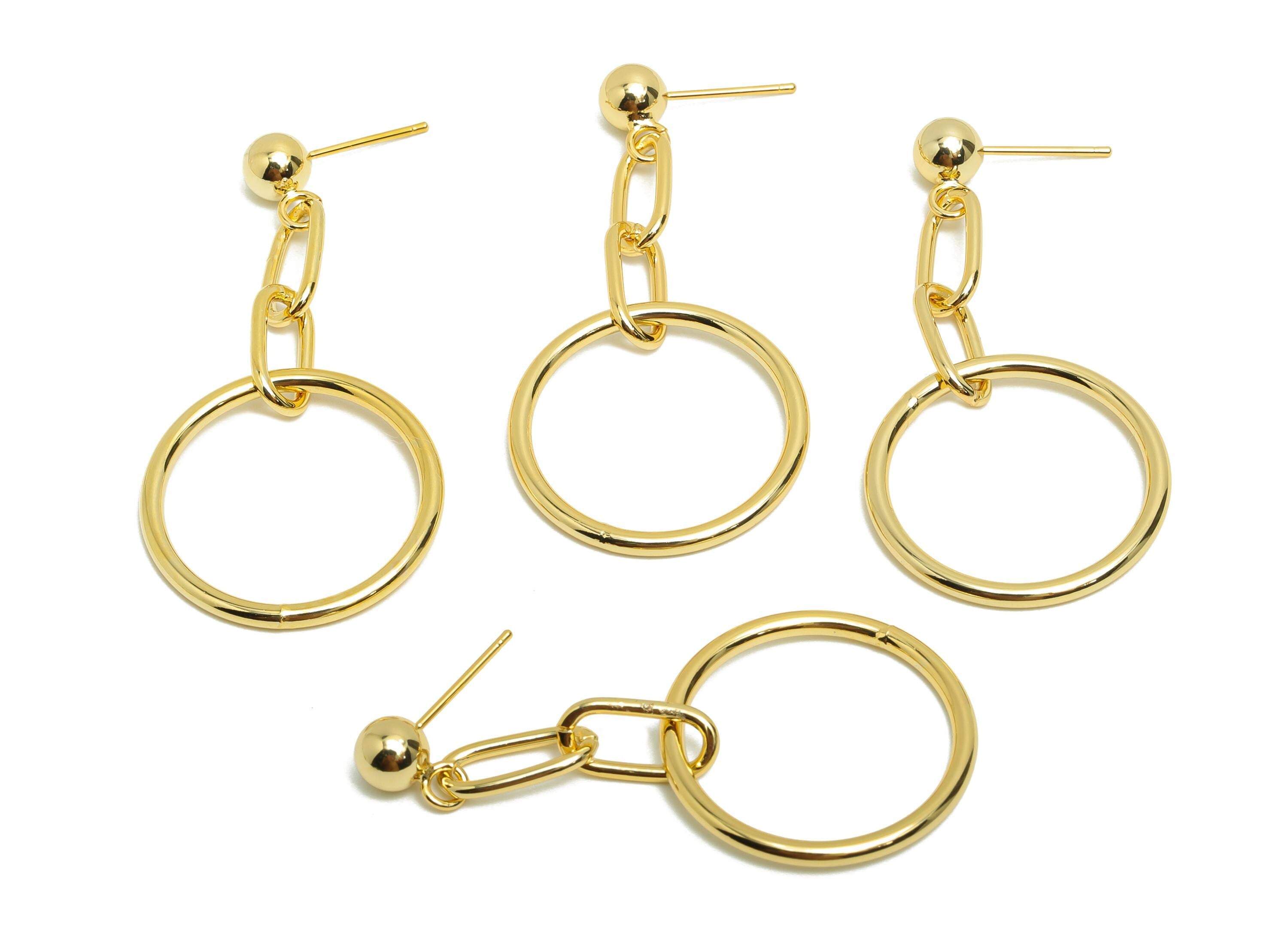 Brass Ball Circle Earring Stud - Rectangle Oval Dangle Earring - Gold Woman's Daily Wear Ear - 18K Real Gold Plated -51.25x25x1.4mm- RGP8696 - DOMEDBAZAAR