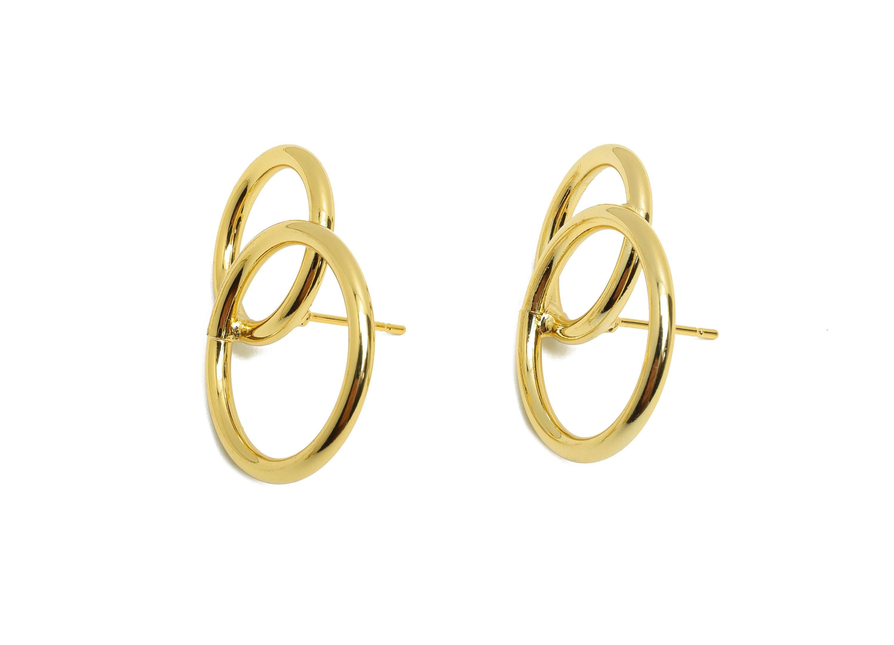 Brass Circle Earring Stud - Double Round Earring Post for Woman's - Gold Daily Wear Earring - 18K Real Gold Plating -28.82x20.25x2mm-RGP8697 - DOMEDBAZAAR