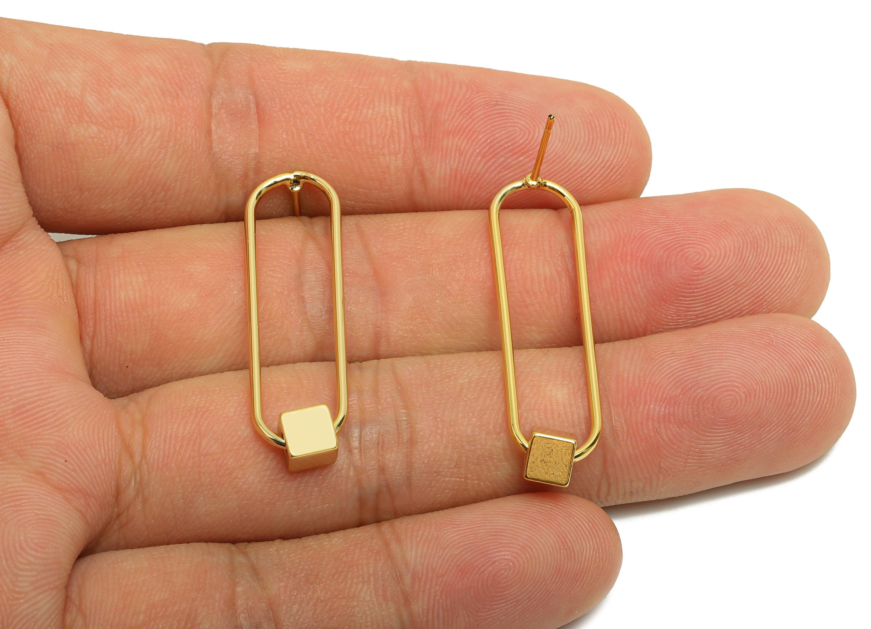 Brass Rectangle Earring Stud - Cube Earring Post for Woman's - Gold Daily Wear Earring - 18K Real Gold Plating - 36.7x10x1.24mm - RGP8698 - DOMEDBAZAAR