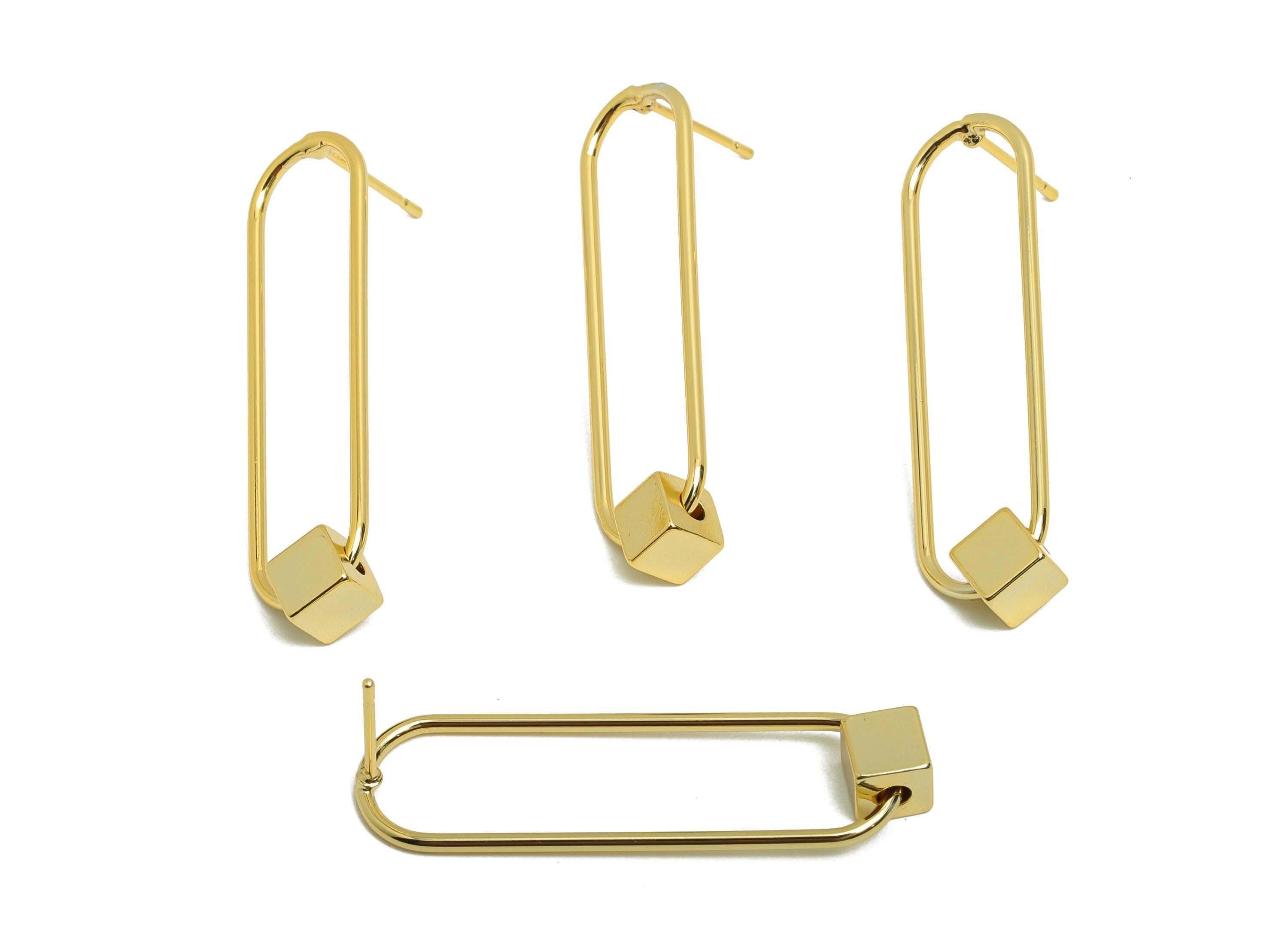 Brass Rectangle Earring Stud - Cube Earring Post for Woman's - Gold Daily Wear Earring - 18K Real Gold Plating - 36.7x10x1.24mm - RGP8698 - DOMEDBAZAAR