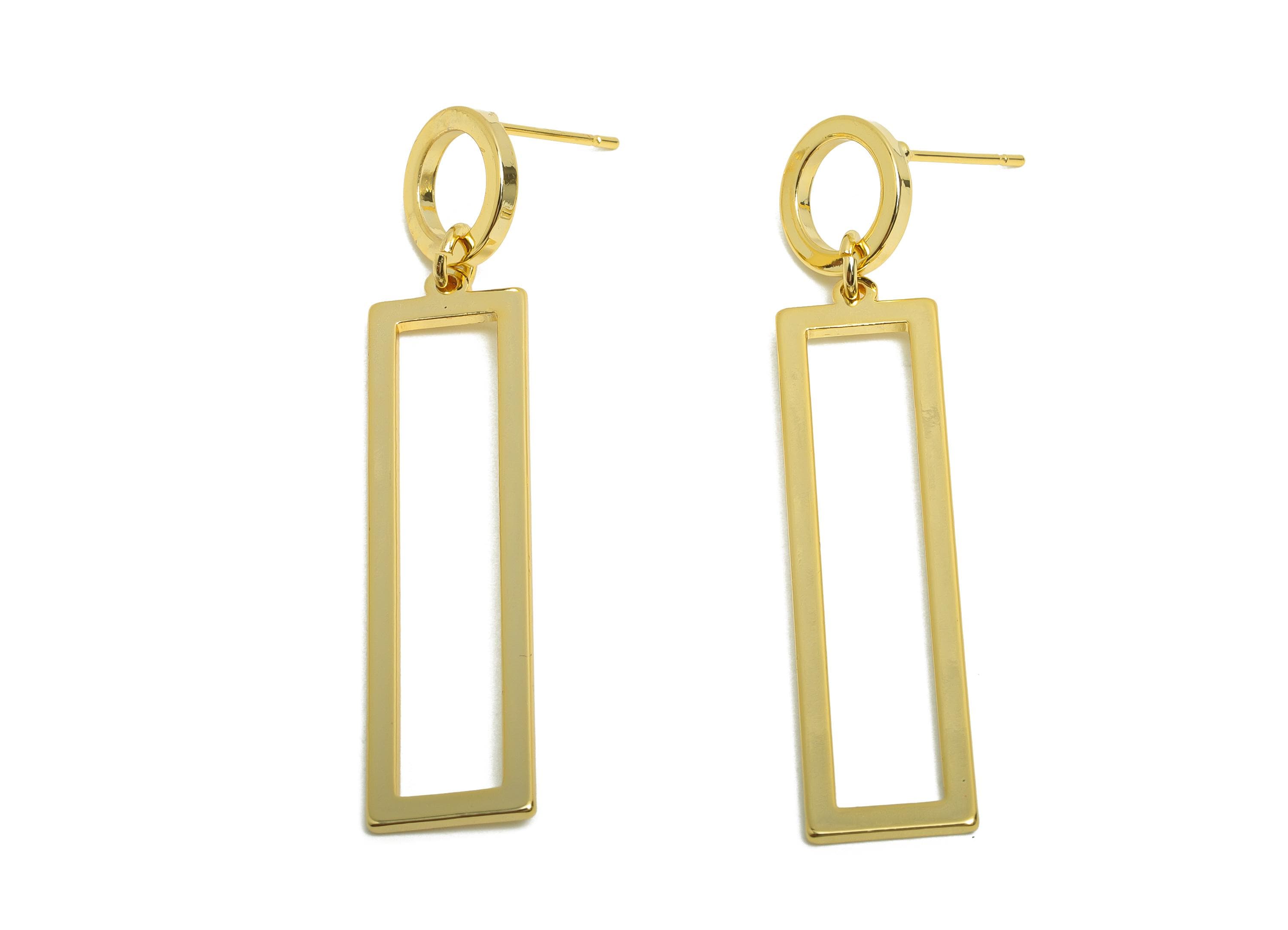 Brass Rectangle Earring Stud - Circle Earring for Woman's - Gold Daily Wear Dangle Earring - 18K Real Gold Plating - 50x99.6x1.01mm- RGP8700 - DOMEDBAZAAR