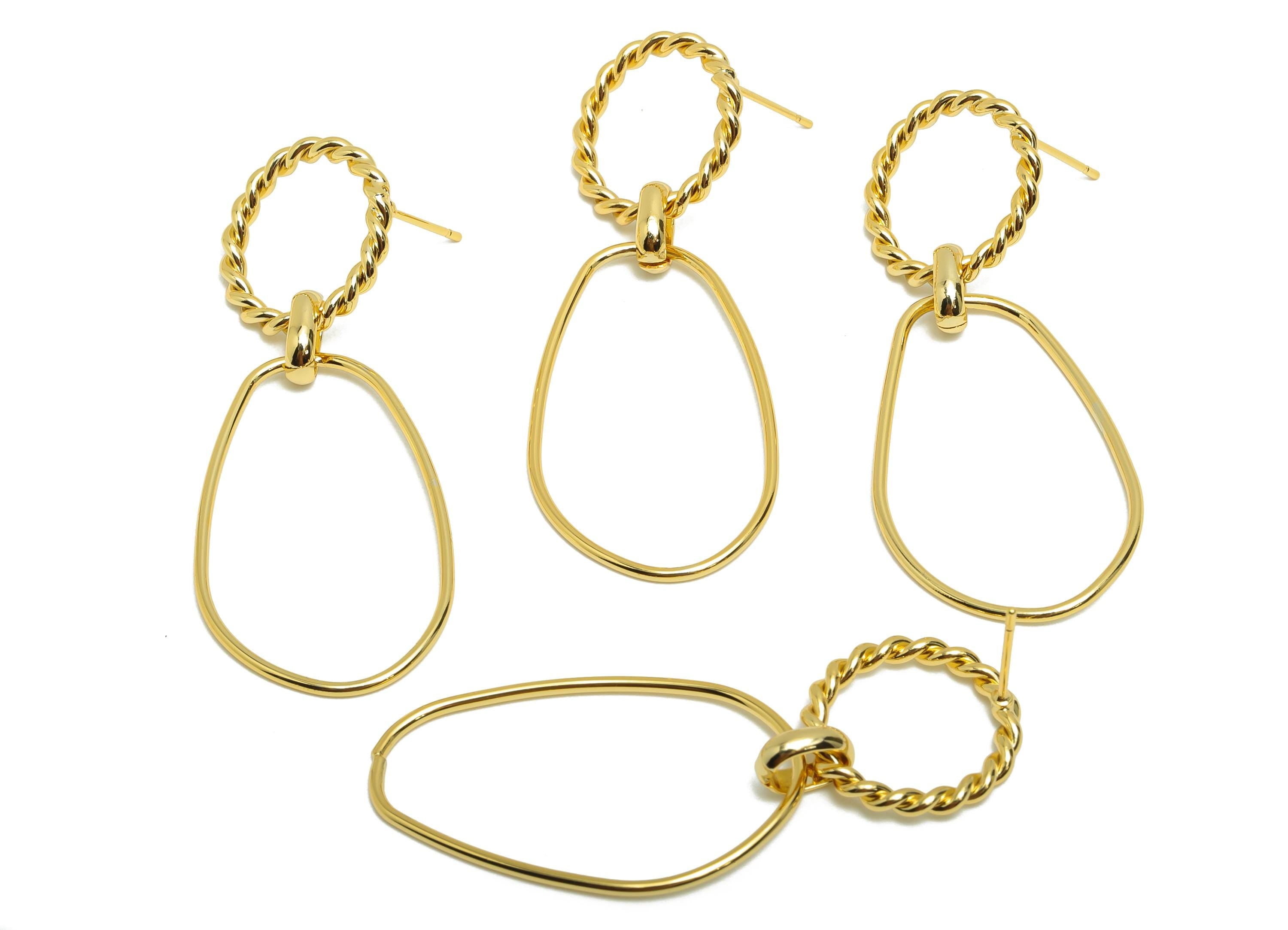 Brass Circle Earring Stud - Twisted Round Earring Post for Woman's - Gold Irregular Ear - 18K Real Gold Plating -51.94x20.62x2.23mmB-RGP8701 - DOMEDBAZAAR