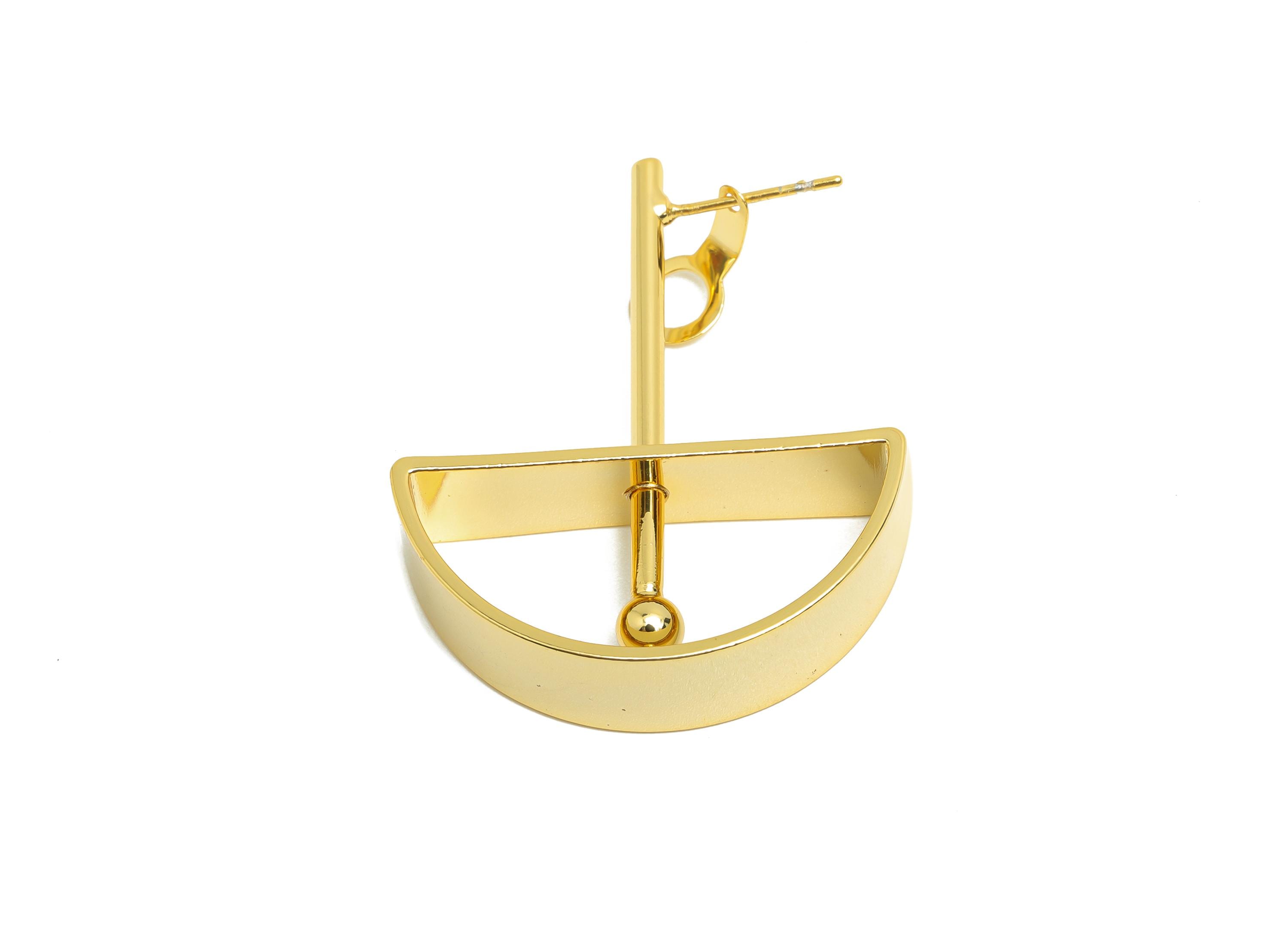 Brass Bar Earring Stud - Semicircle Earring Post for Woman's - Gold Daily Wear Earring - 18K Real Gold Plating - 44.04x30.06x7.99mm -RGP8704 - DOMEDBAZAAR