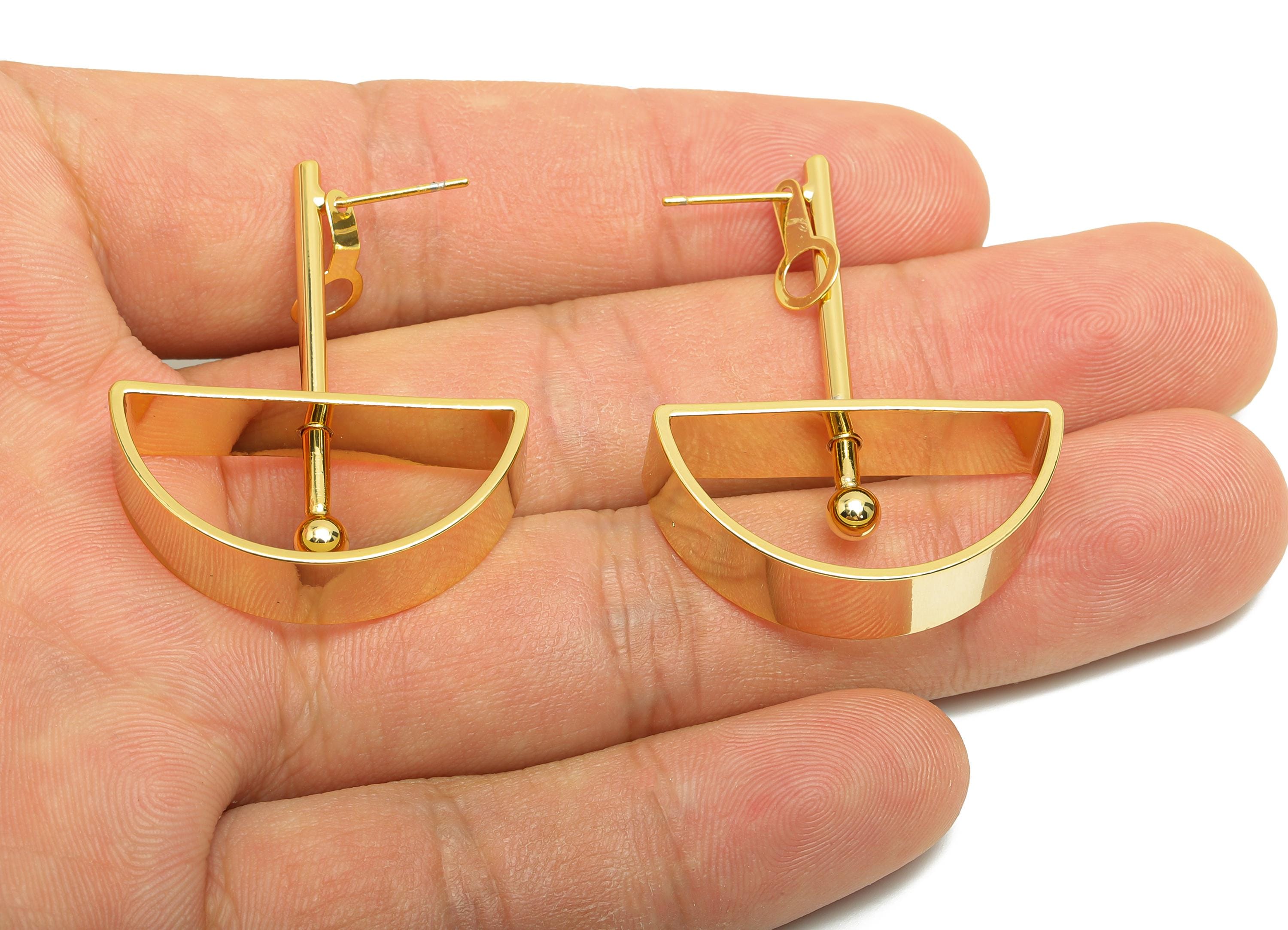 Brass Bar Earring Stud - Semicircle Earring Post for Woman's - Gold Daily Wear Earring - 18K Real Gold Plating - 44.04x30.06x7.99mm -RGP8704 - DOMEDBAZAAR