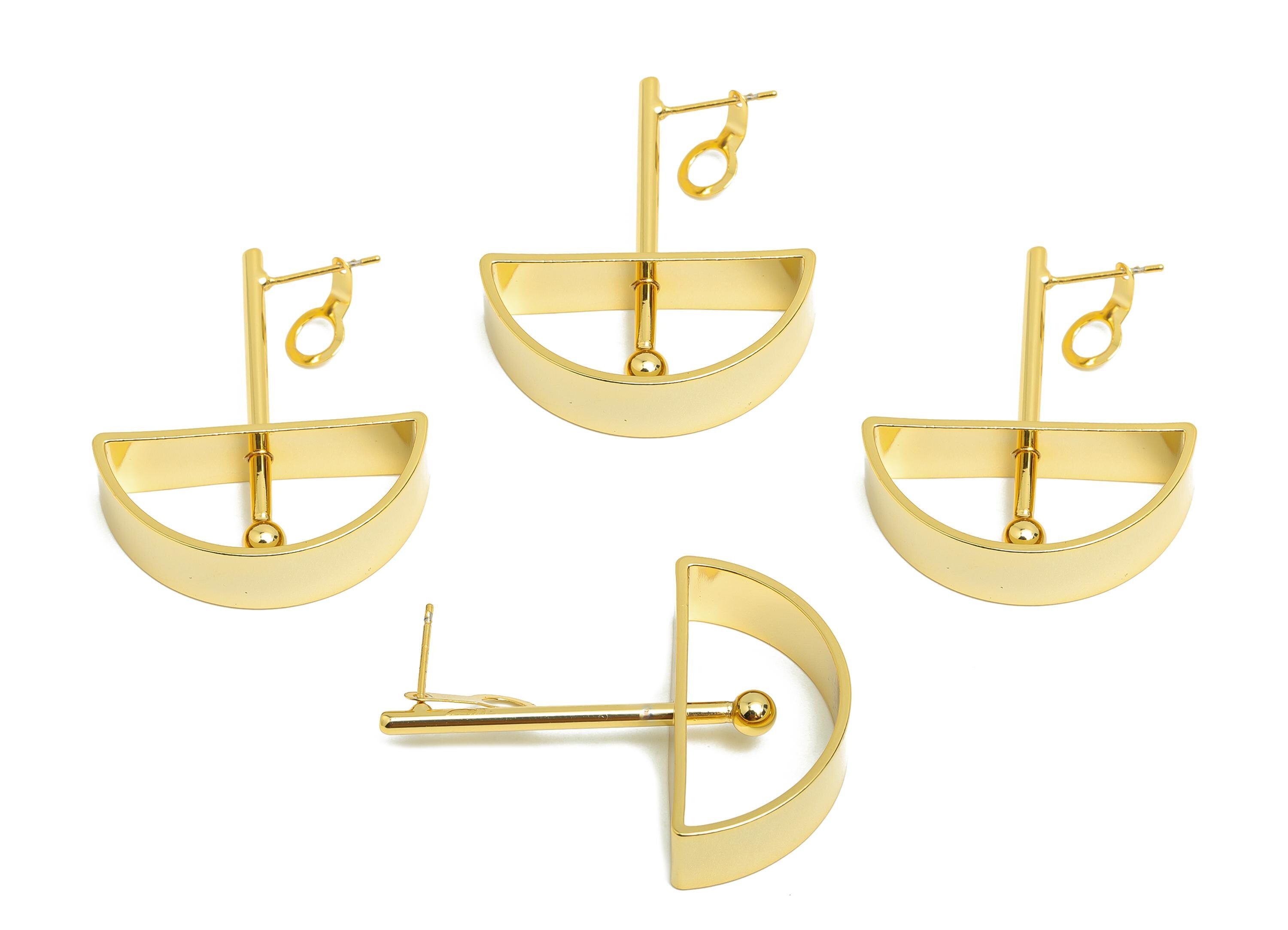 Brass Bar Earring Stud - Semicircle Earring Post for Woman's - Gold Daily Wear Earring - 18K Real Gold Plating - 44.04x30.06x7.99mm -RGP8704 - DOMEDBAZAAR