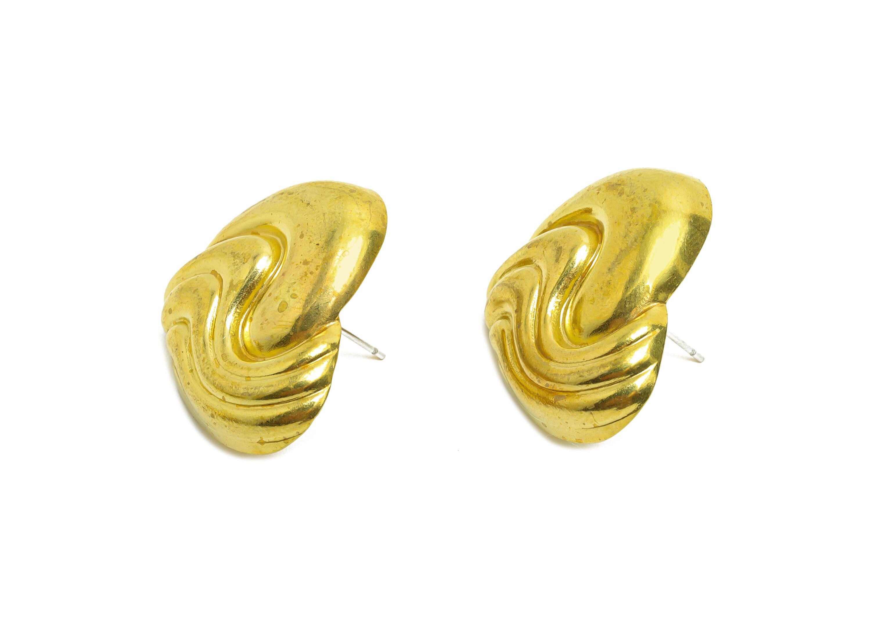 Wavy Heart Stud Earrings - Raw Brass Sculpted Heart Textured Earrings Stud - Elegant Heart Studs - Artistic Jewelry - 27x24x5mm - PP10776 - DOMEDBAZAAR