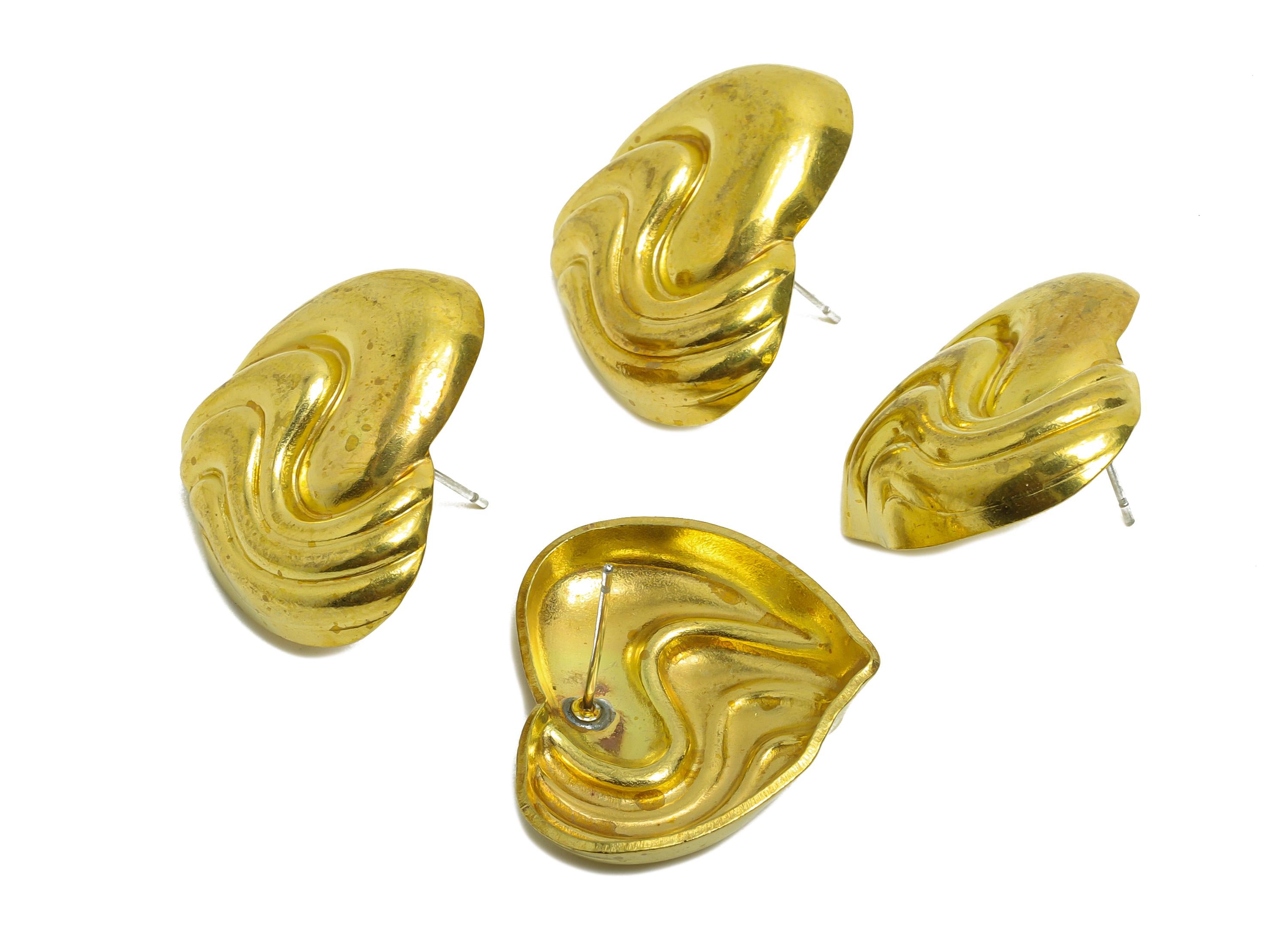 Wavy Heart Stud Earrings - Raw Brass Sculpted Heart Textured Earrings Stud - Elegant Heart Studs - Artistic Jewelry - 27x24x5mm - PP10776 - DOMEDBAZAAR