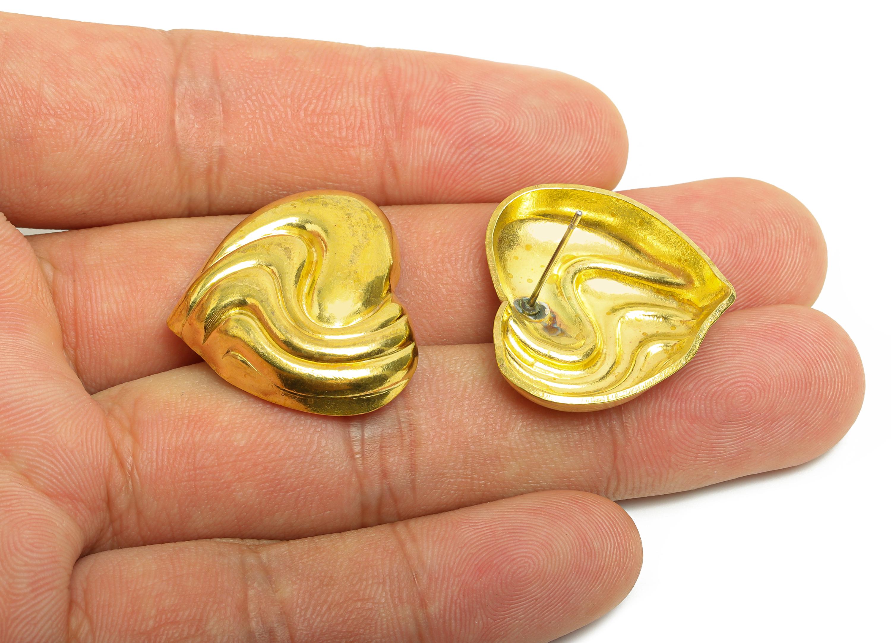 Wavy Heart Stud Earrings - Raw Brass Sculpted Heart Textured Earrings Stud - Elegant Heart Studs - Artistic Jewelry - 27x24x5mm - PP10776 - DOMEDBAZAAR