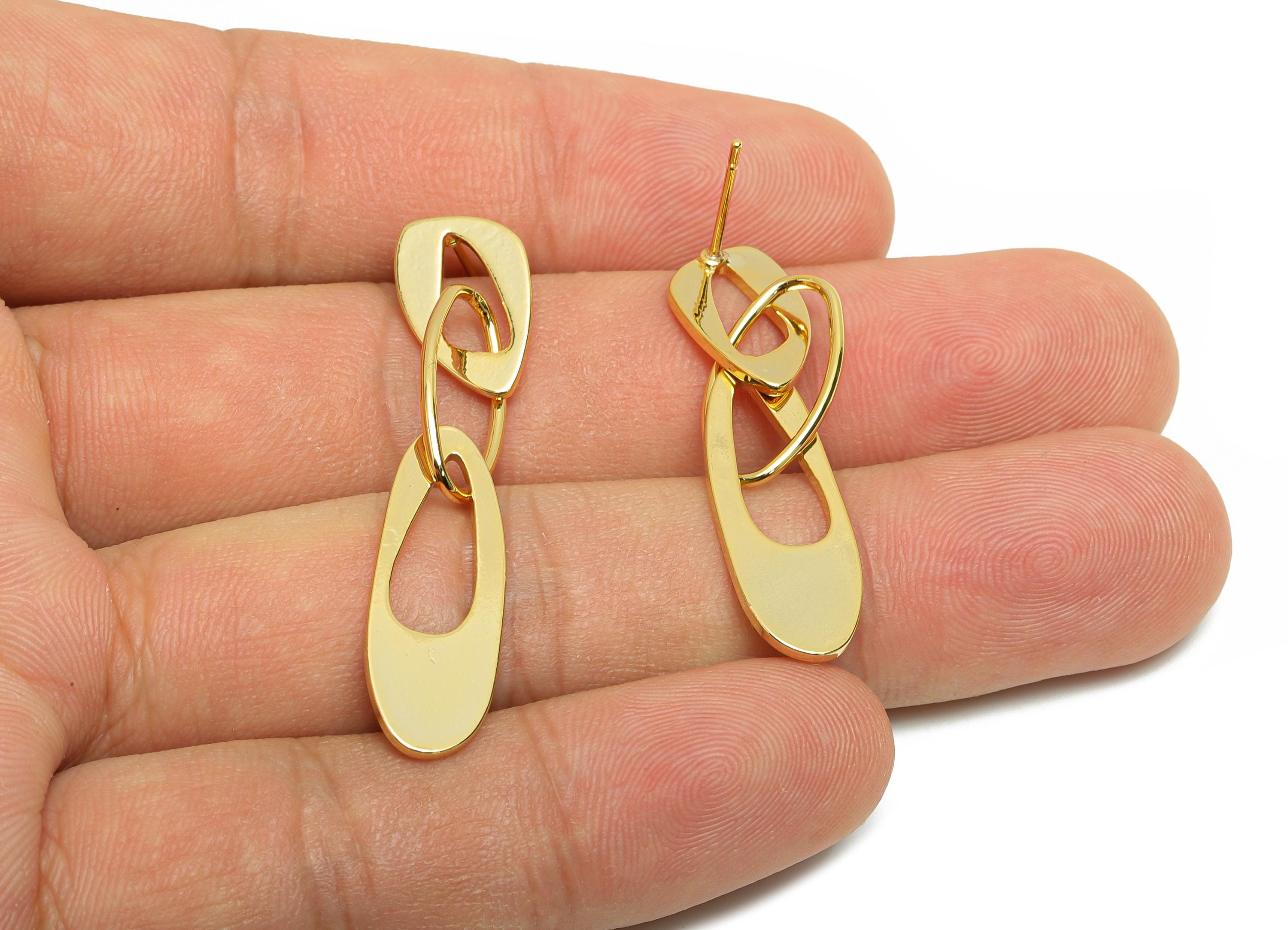 Brass Irregular Oval Earring - Oval Dangle Earring Post for Woman's - Gold Earring Stud - 18K Real Gold Plating -48.52x8.89x0.99mm -RGP8707 - DOMEDBAZAAR